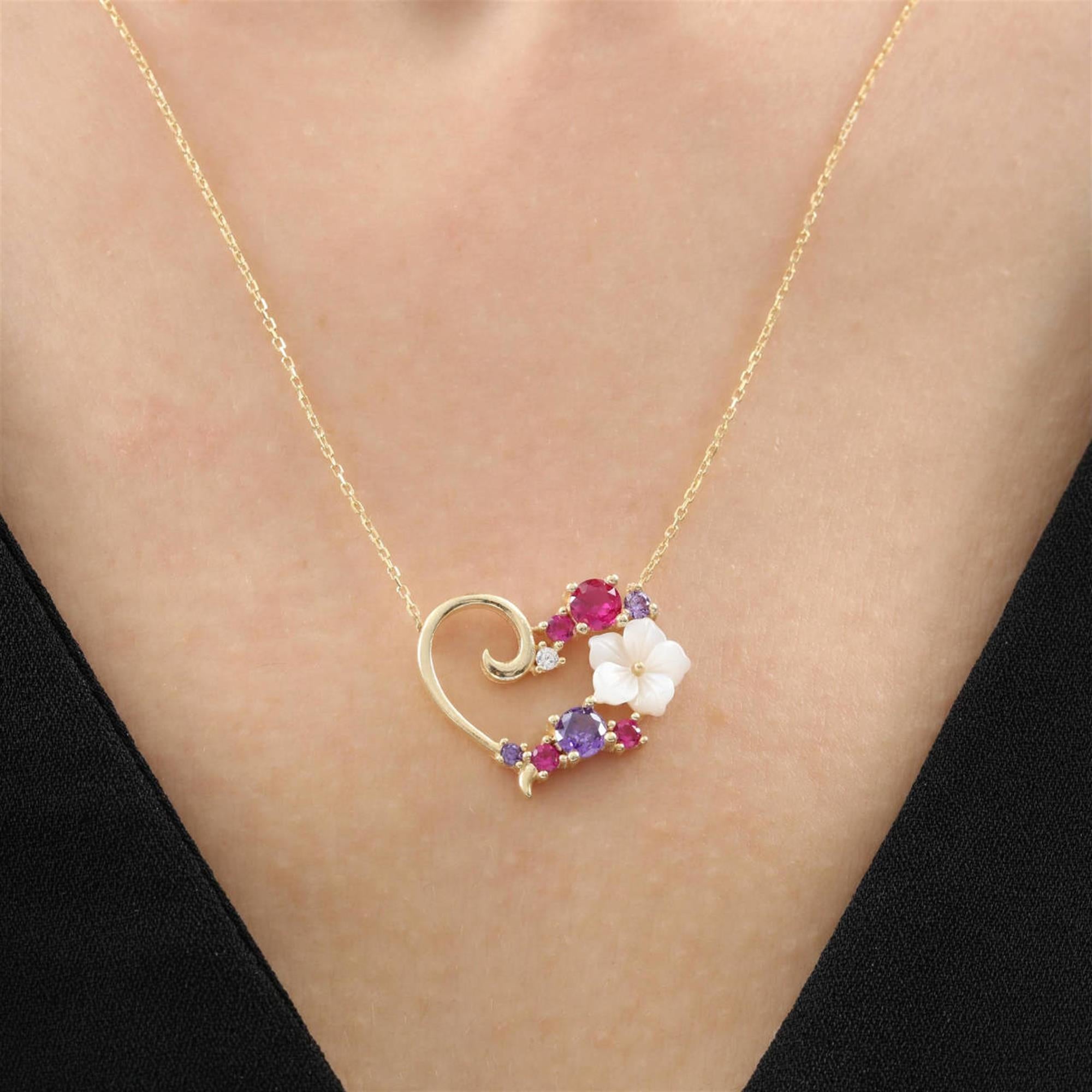 Romantic Magnolia Flowers Heart Necklace