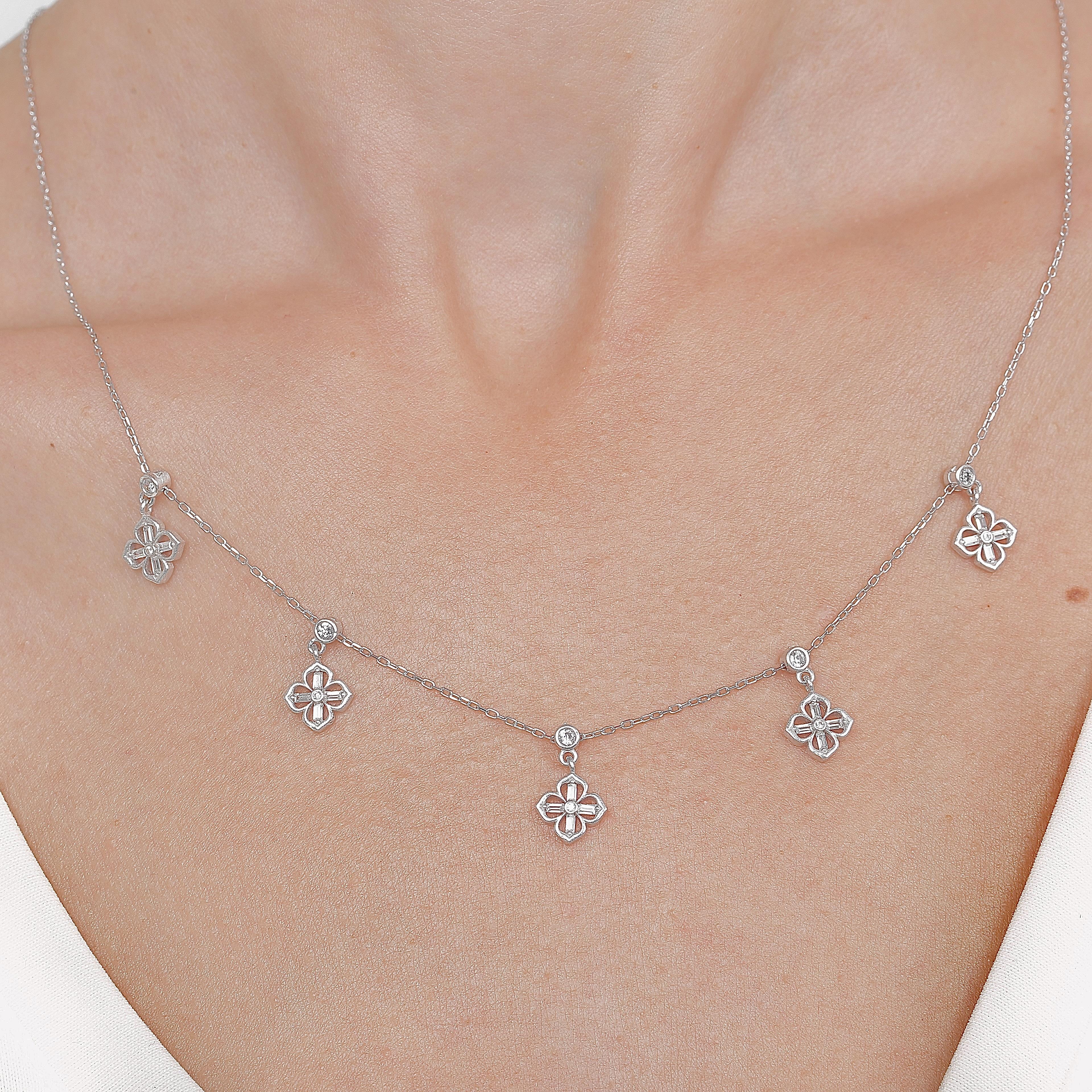 Baguette Abundance Cross Luck Silver Choker Necklace