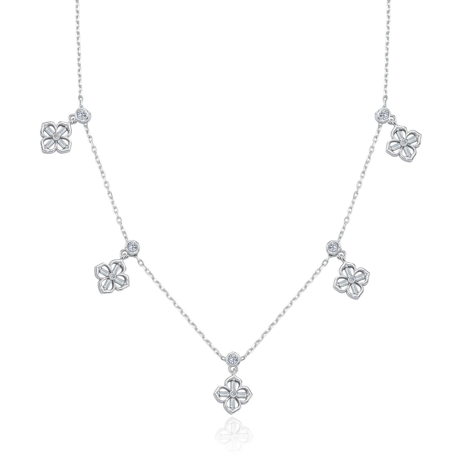 Baguette Abundance Cross Luck Silver Choker Necklace