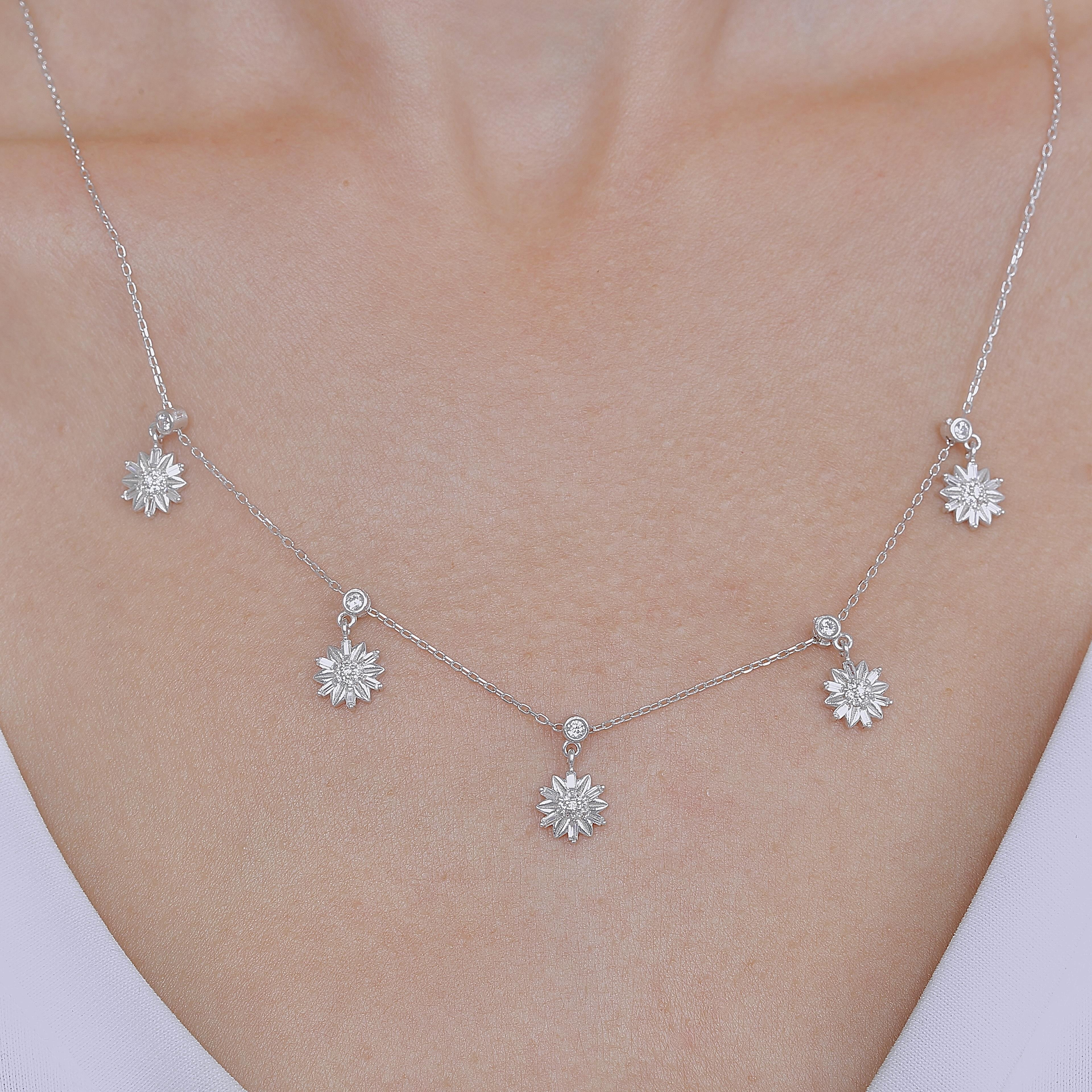Baguette Bouquet Lucky Silver Choker Necklace