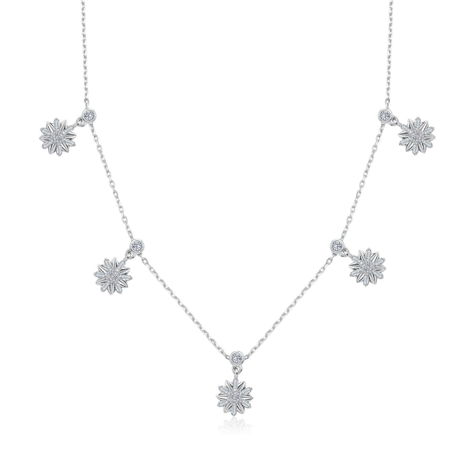Baguette Bouquet Lucky Silver Choker Necklace