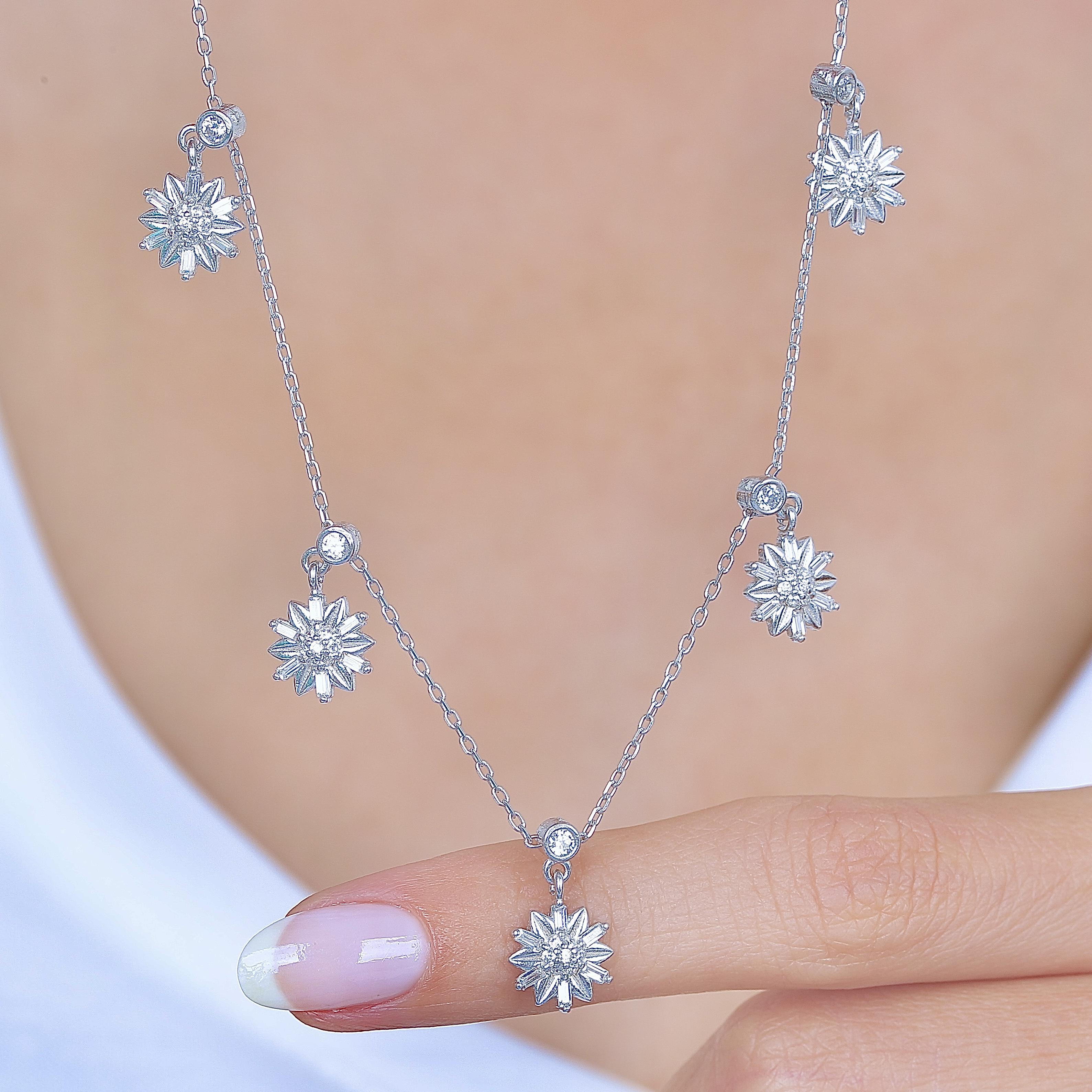 Baguette Bouquet Lucky Silver Choker Necklace
