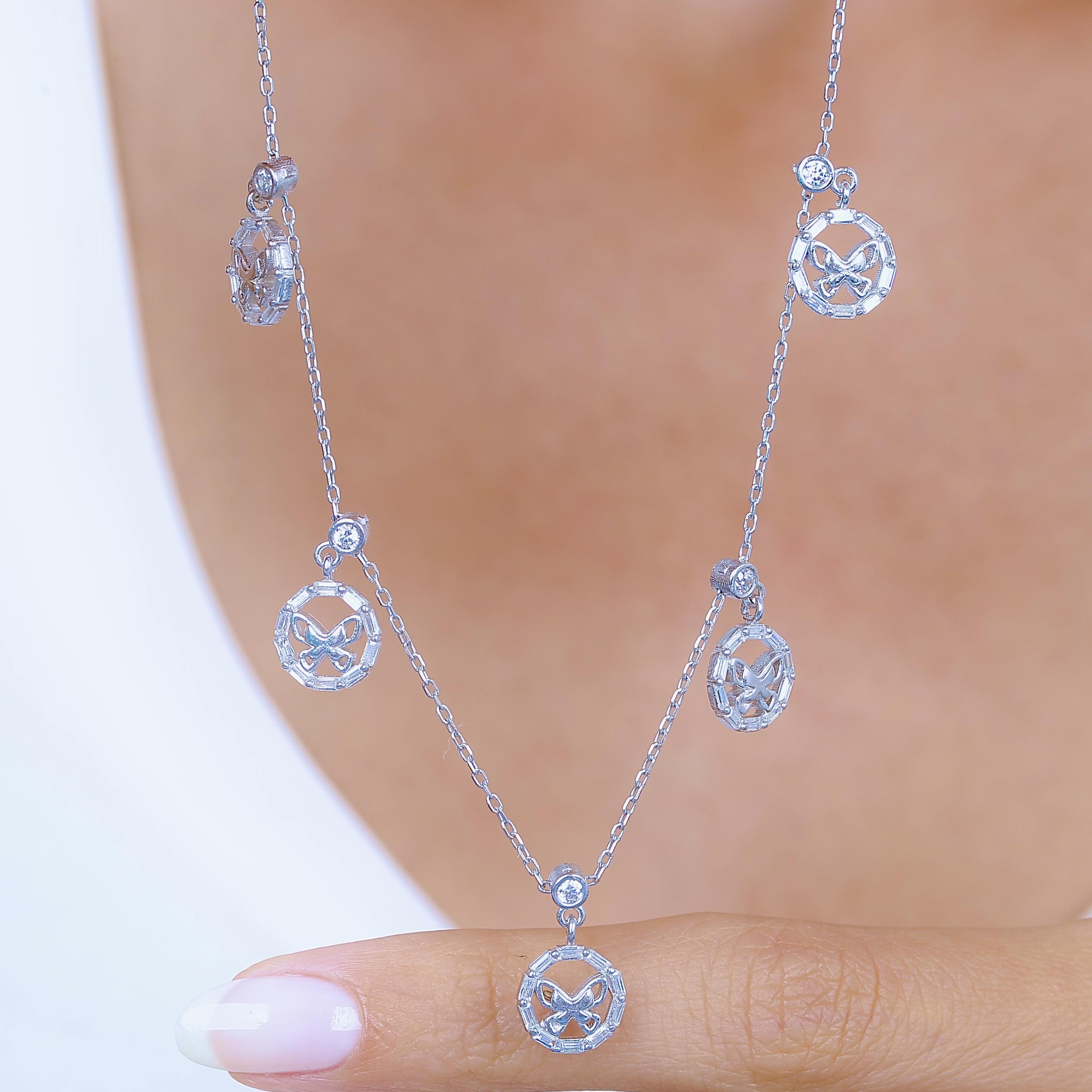 Baguette Butterfly Lucky Silver Choker Necklace