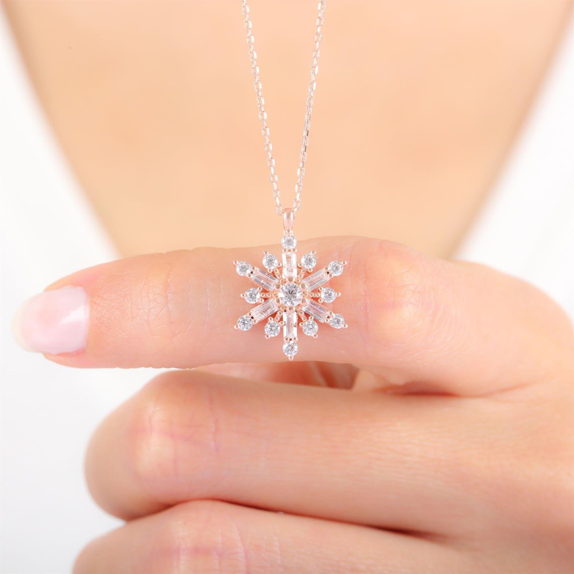 Baguette Snow Crystal Silver Necklace