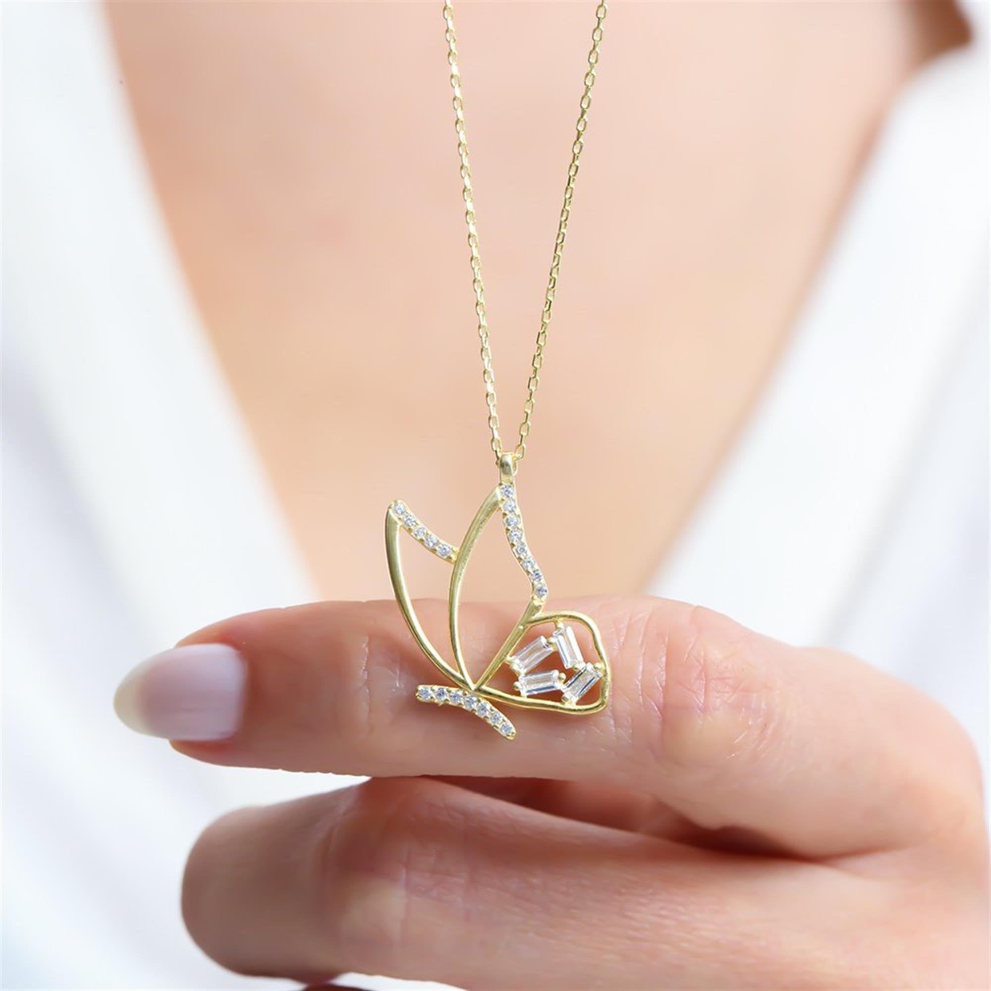 Baguette Butterfly Gold Plated Necklace