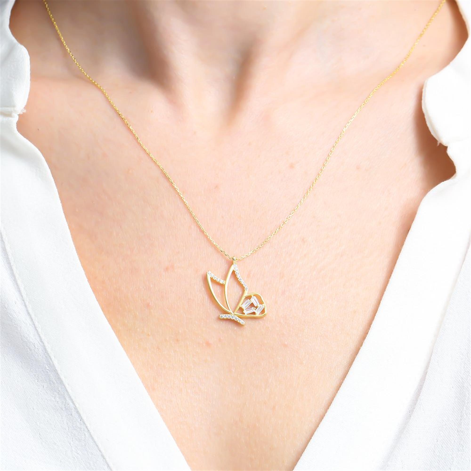 Baguette Butterfly Gold Plated Necklace