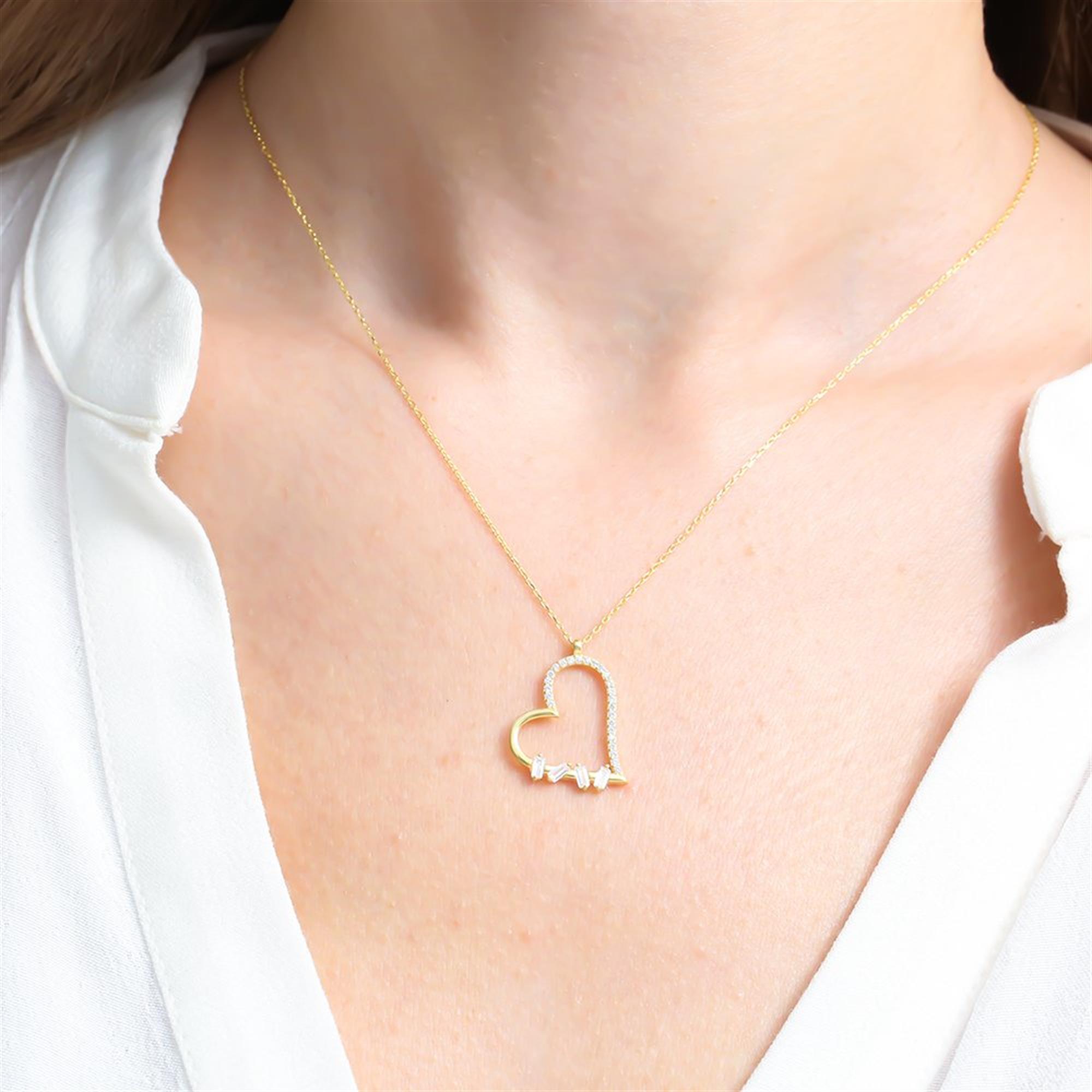 Baguette Stone Cute Heart Gold Plated Necklace