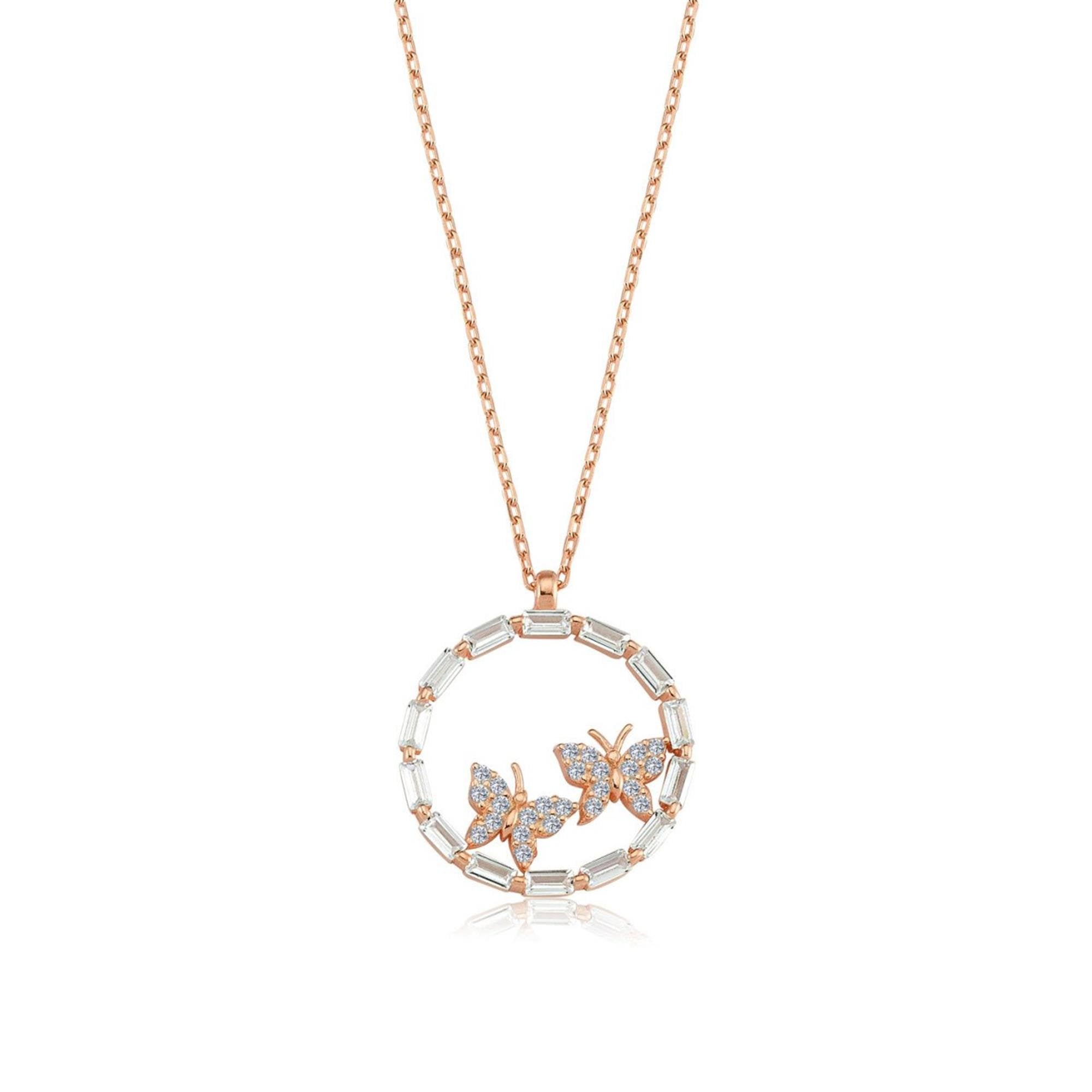 Baguette Butterfly Season Circle Rose Gold Necklace