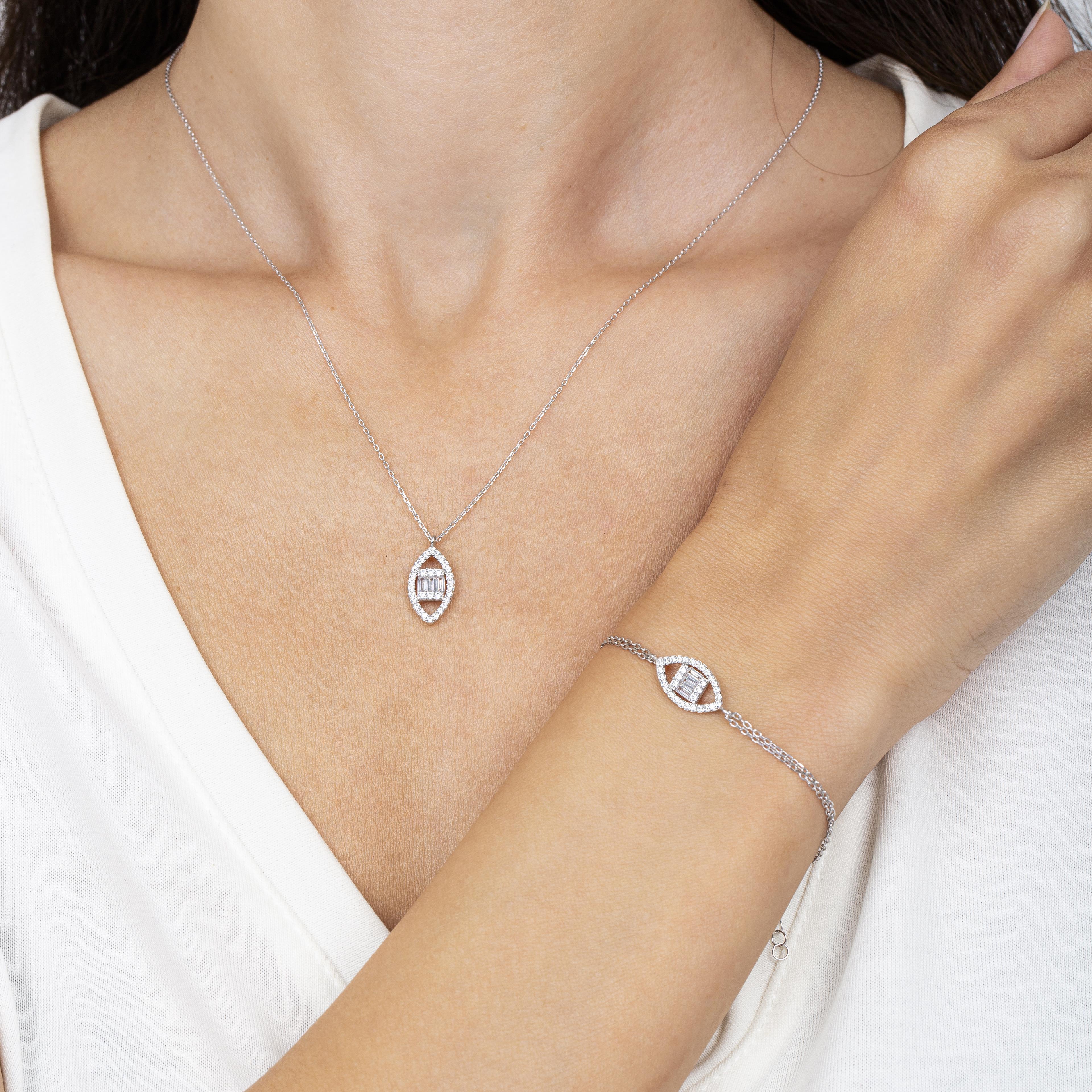 Baguette Marquise Silver Necklace & Bracelet Set