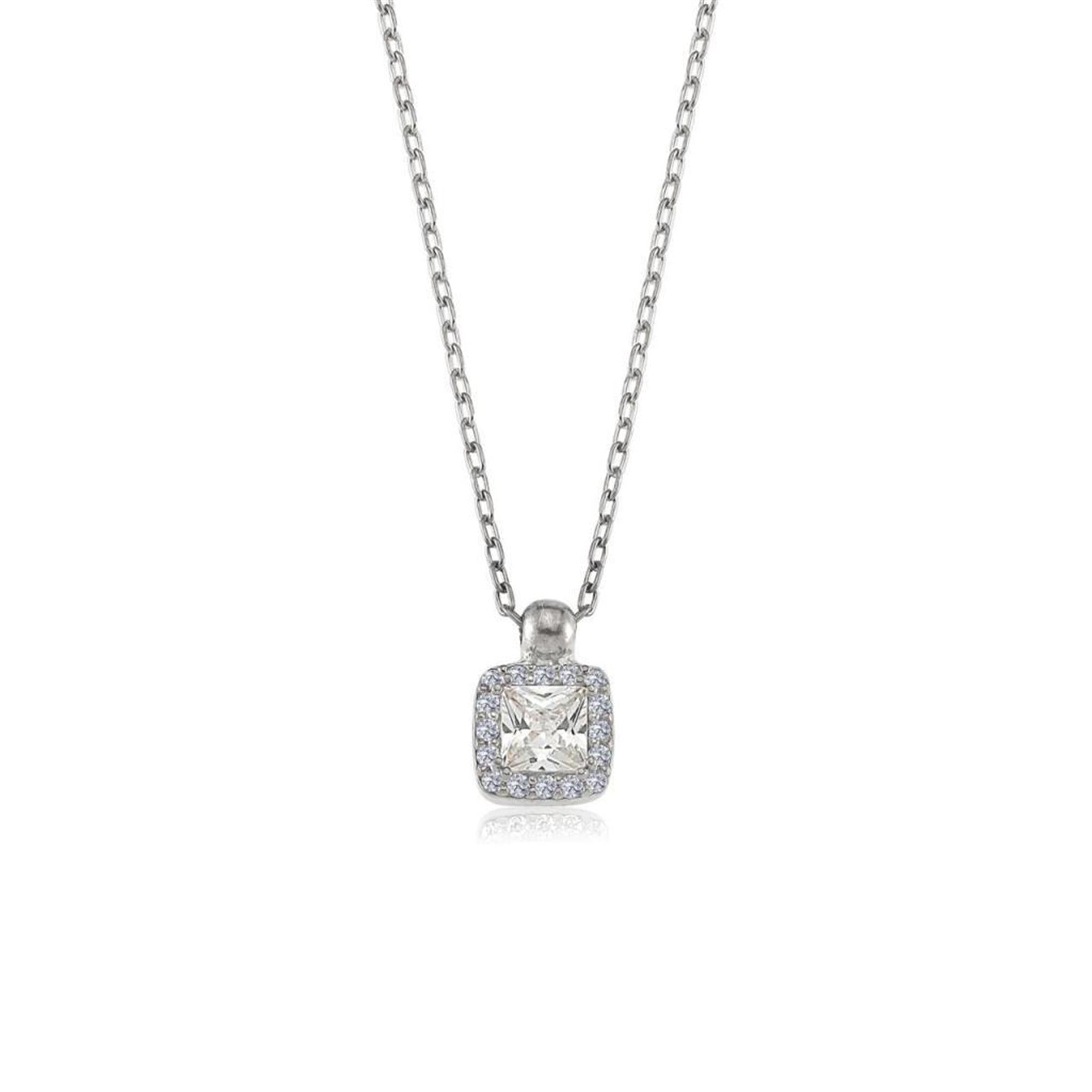 Baguette Stone Minimal Square Solitaire Silver Necklace
