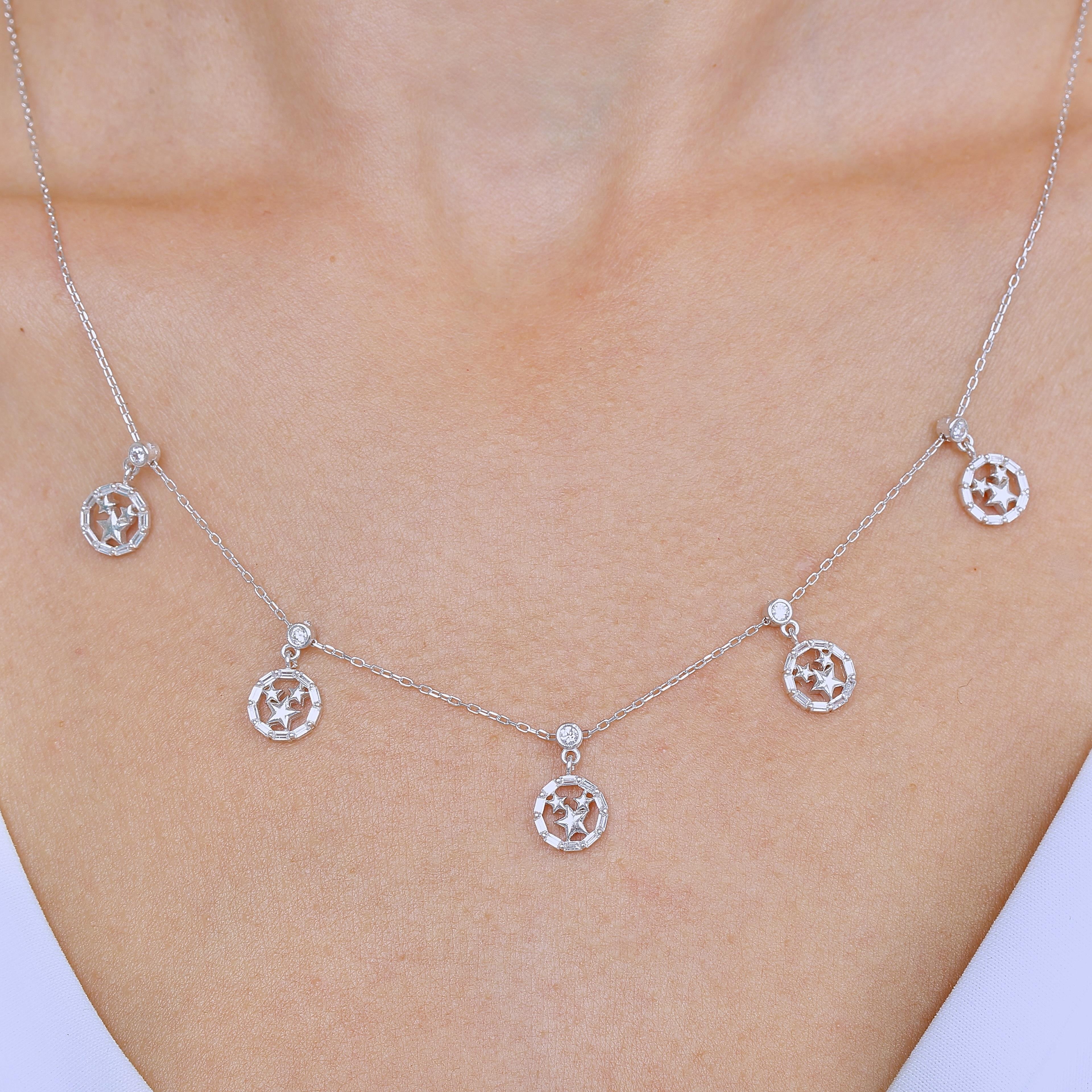 Baguette Star Lucky Silver Choker Necklace
