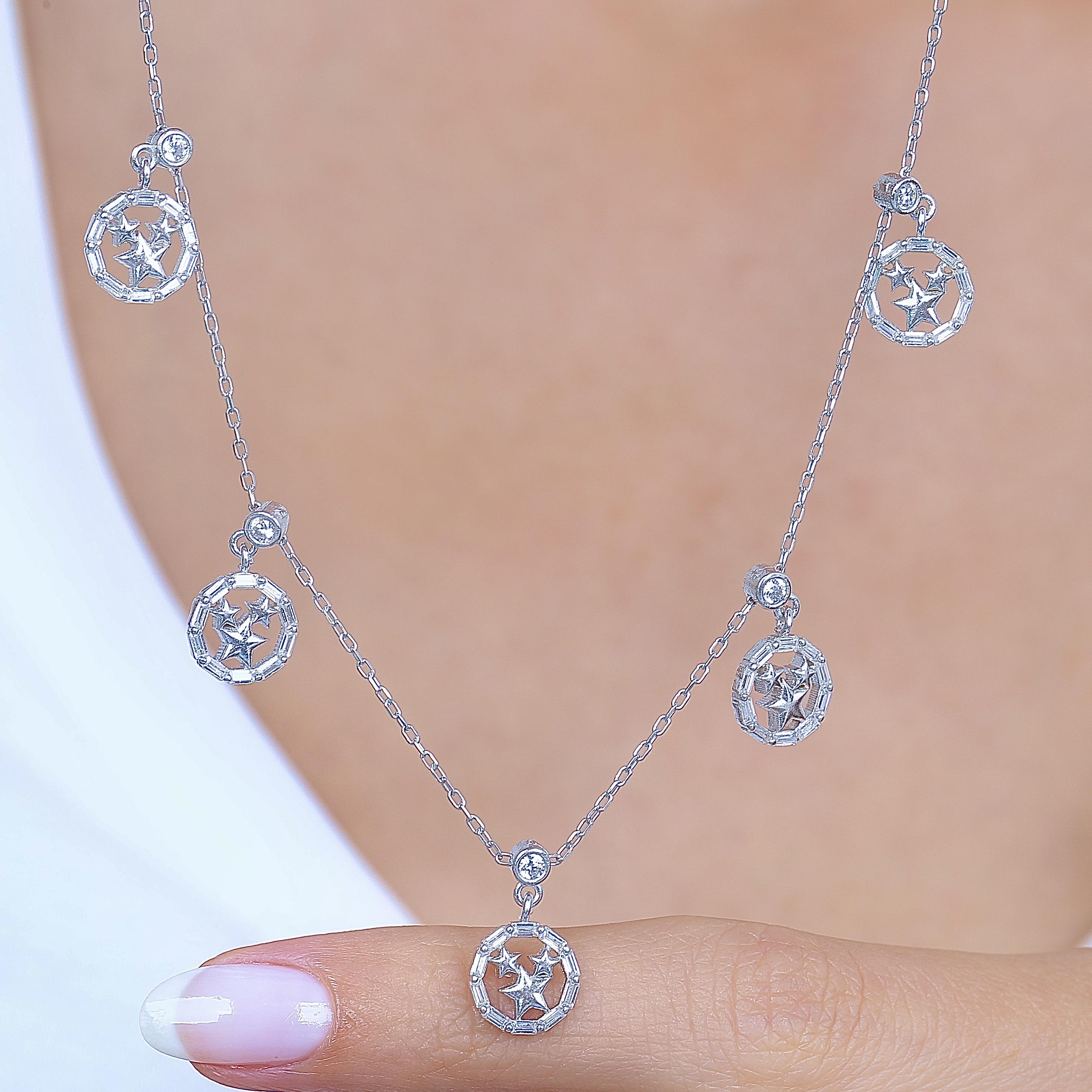 Baguette Star Lucky Silver Choker Necklace