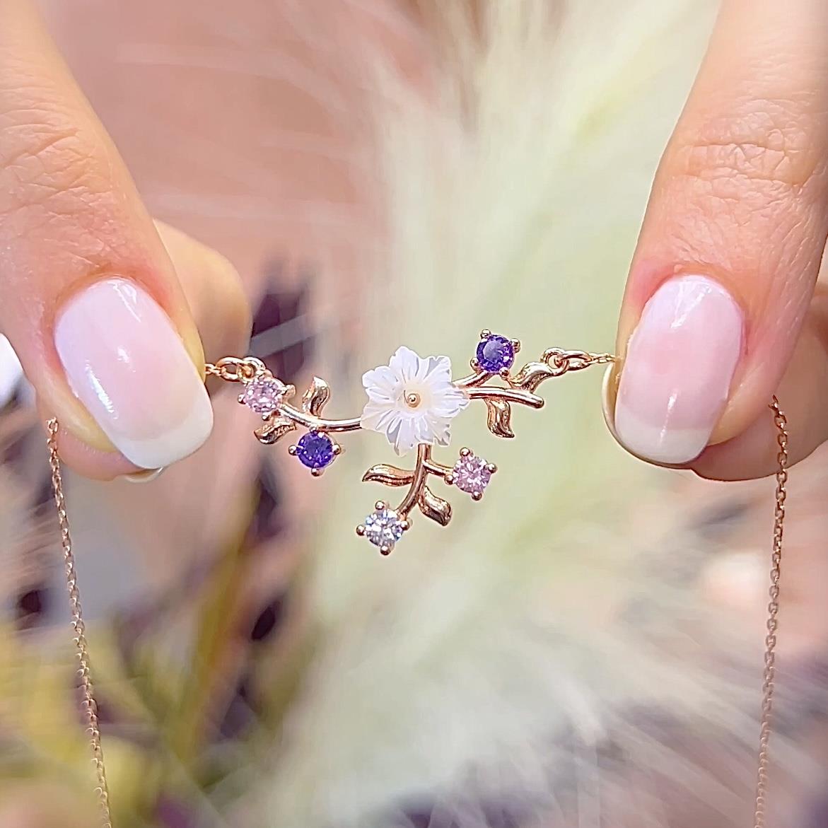 Dainty Spring Breeze Magnolia Flower Rose Gold Necklace