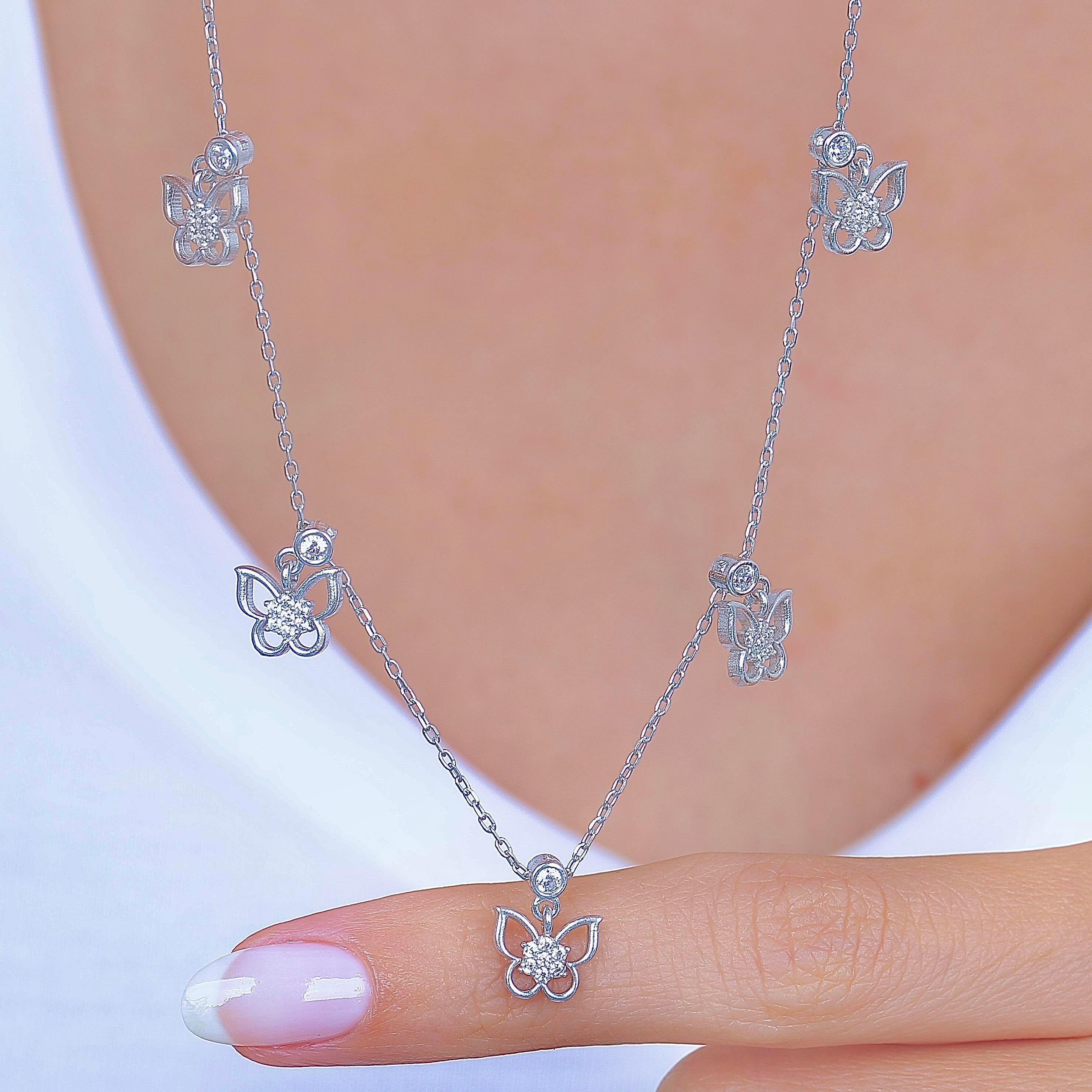 Spring Butterflies Lucky Silver Choker Necklace