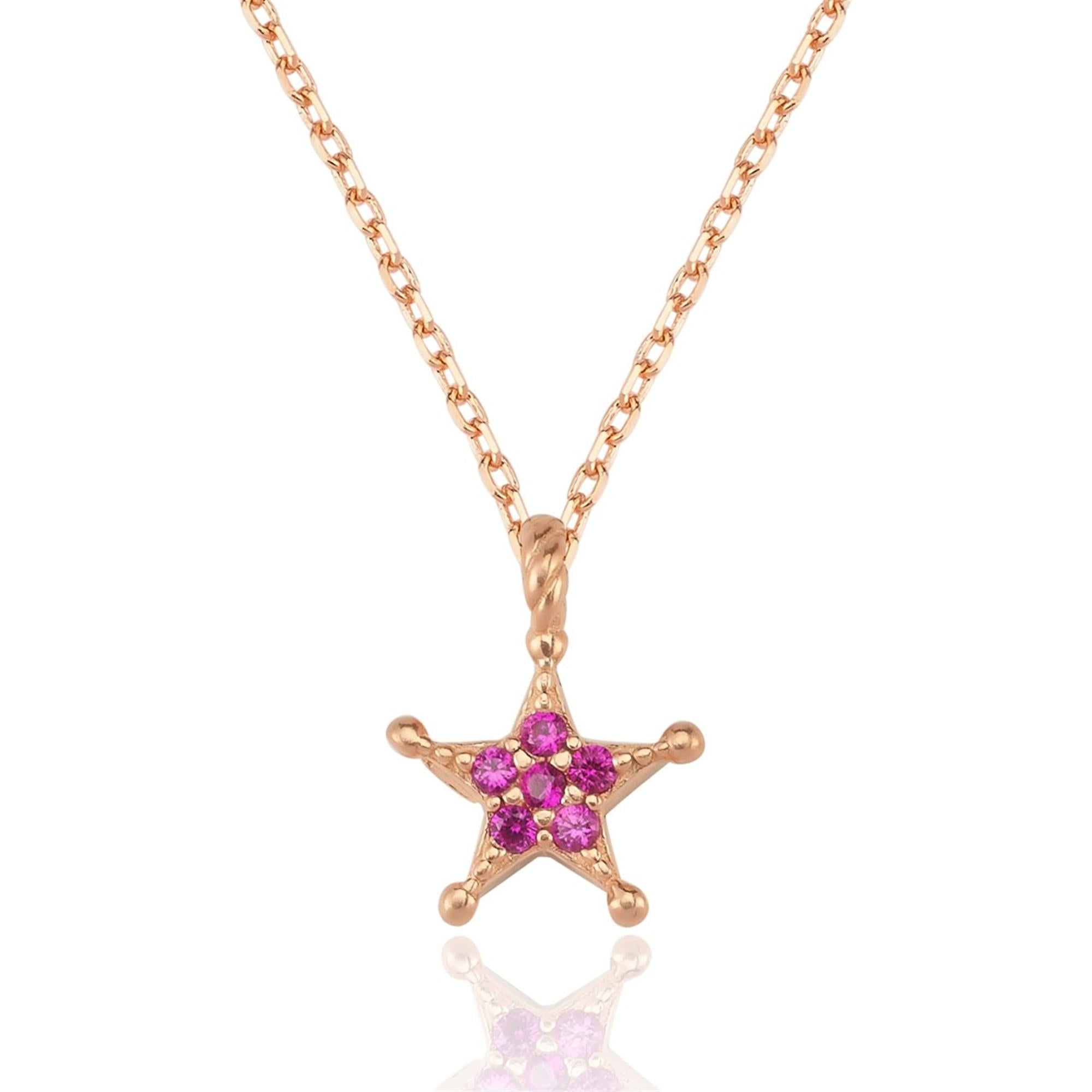 Fuchsia Sheriff Star Rose Gold Necklace