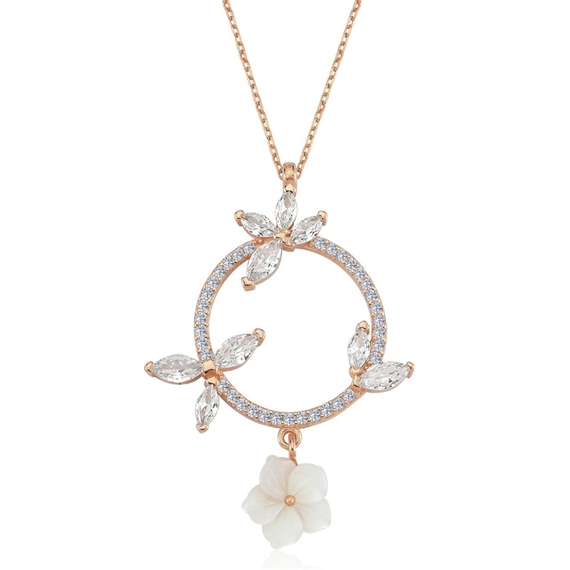 Marquise White Blossom Circle Necklace