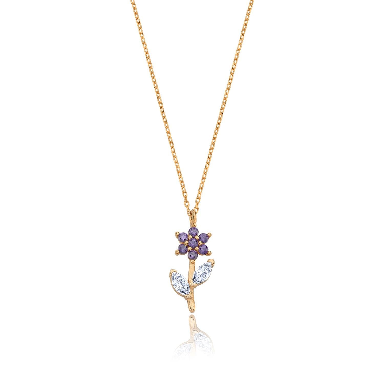 Amethyst Stone Flower Rose Gold Necklace