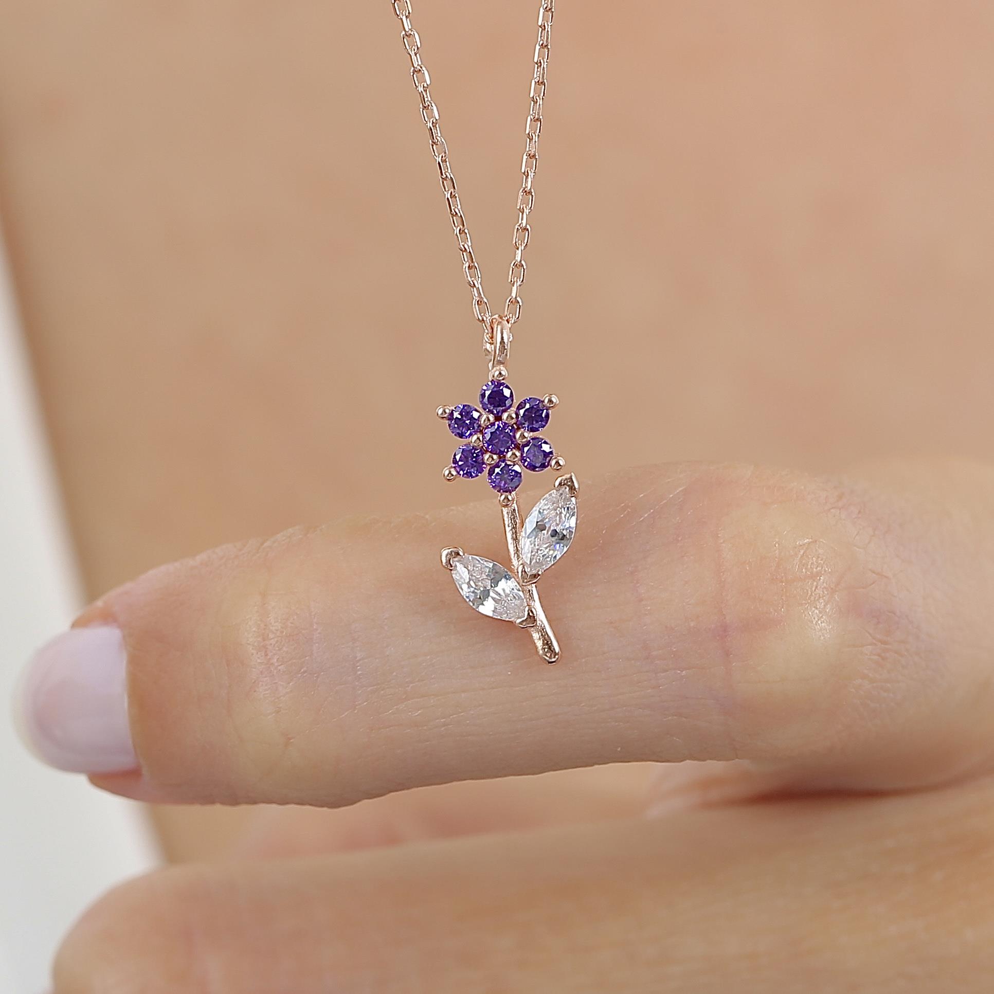 Amethyst Stone Flower Rose Gold Necklace