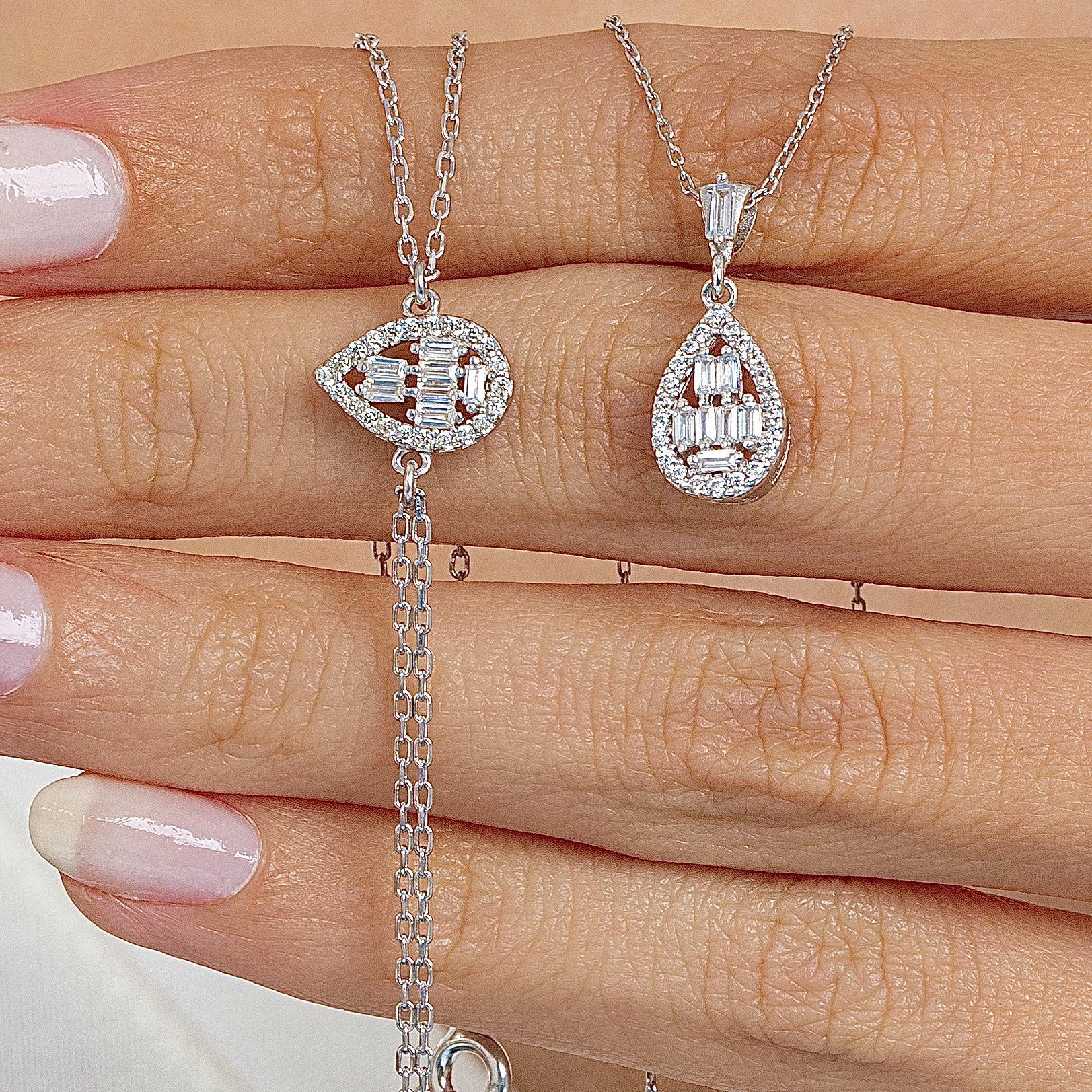 Drop Baguette Silver Duo Set