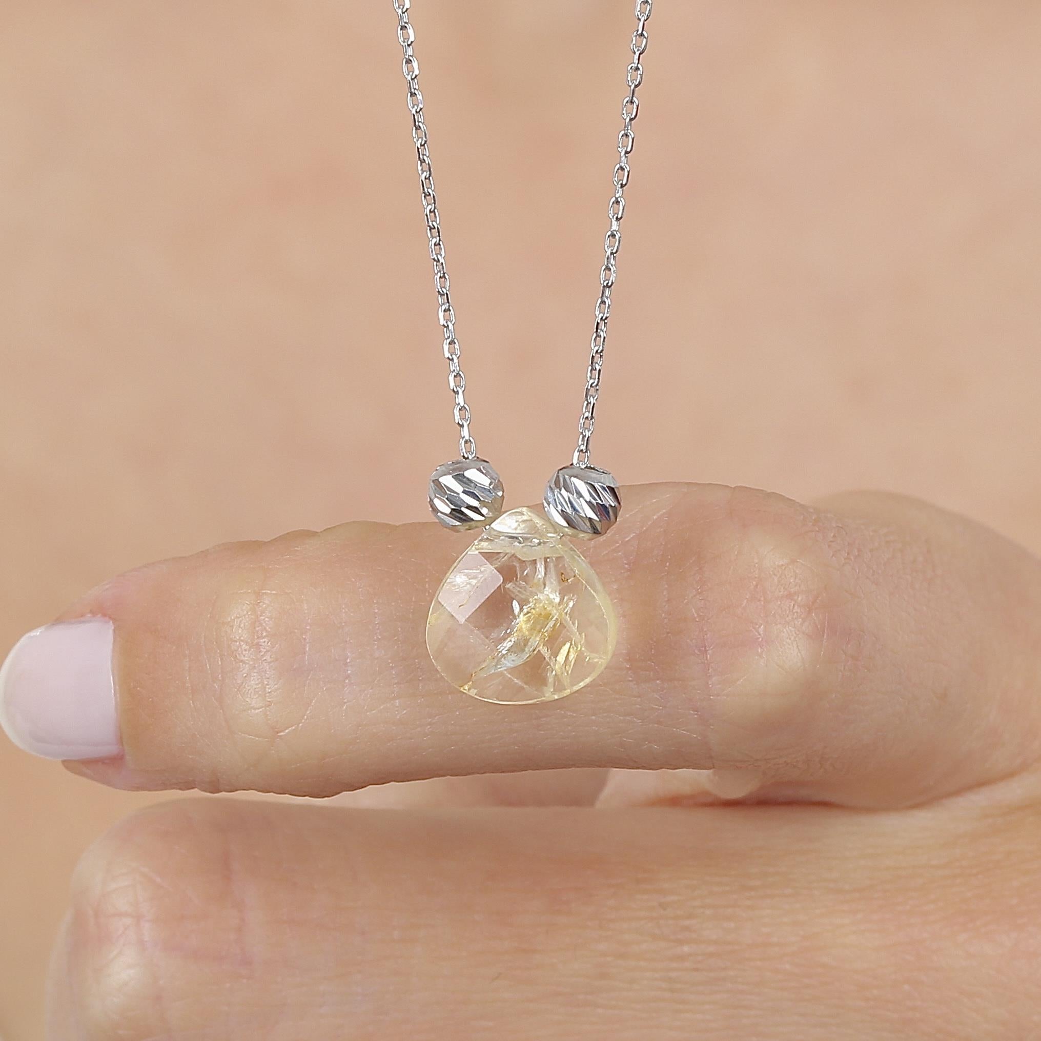 Natural Citrine Stone Silver Necklace