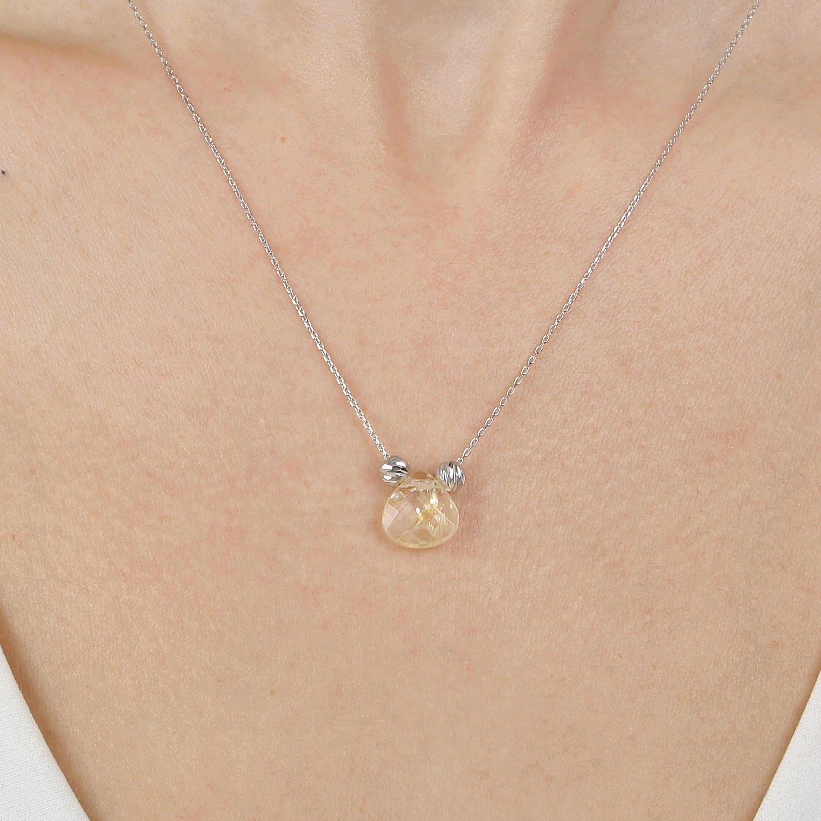 Natural Citrine Stone Silver Necklace