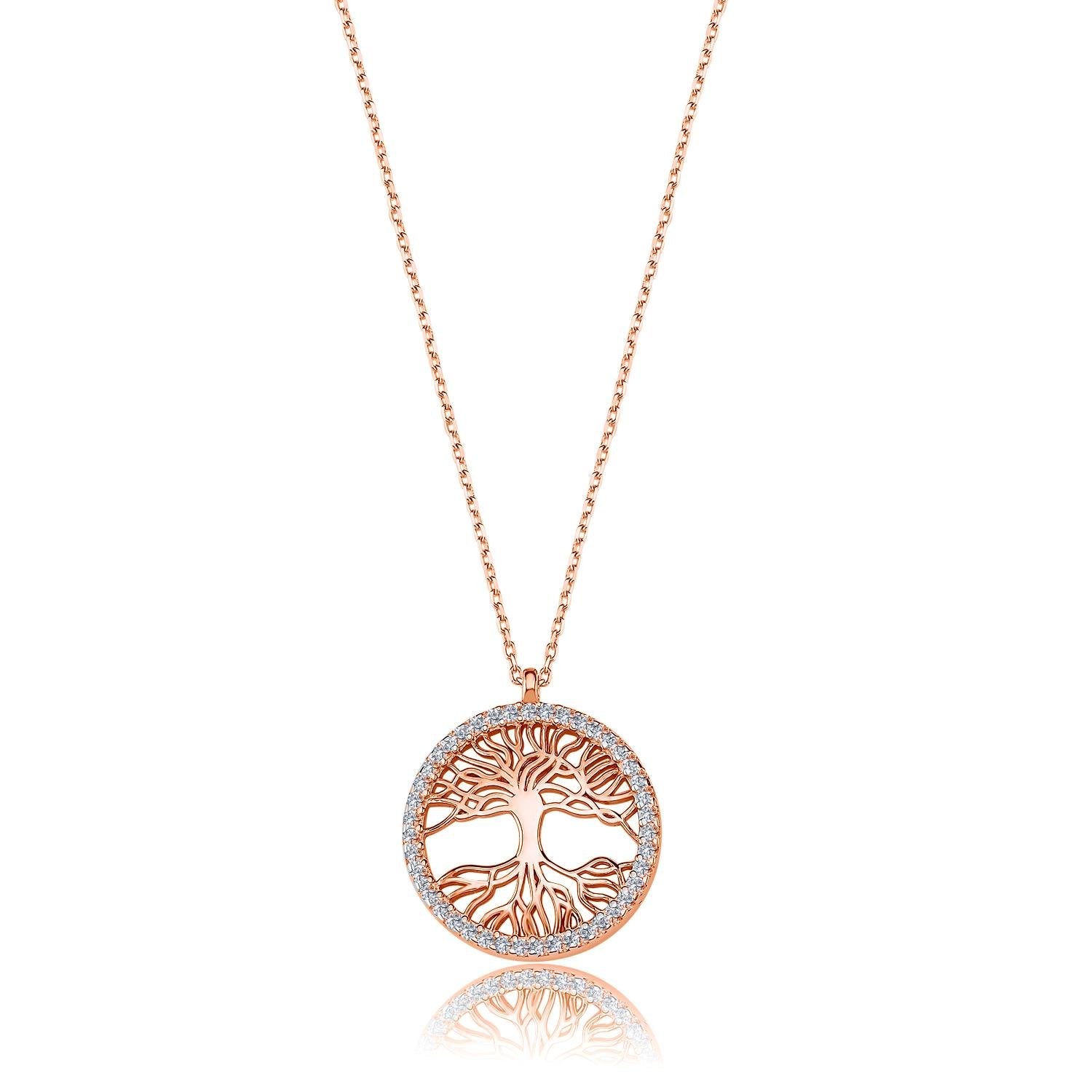 CZ Sparkling Tree of Life Rose Gold Plated Necklace