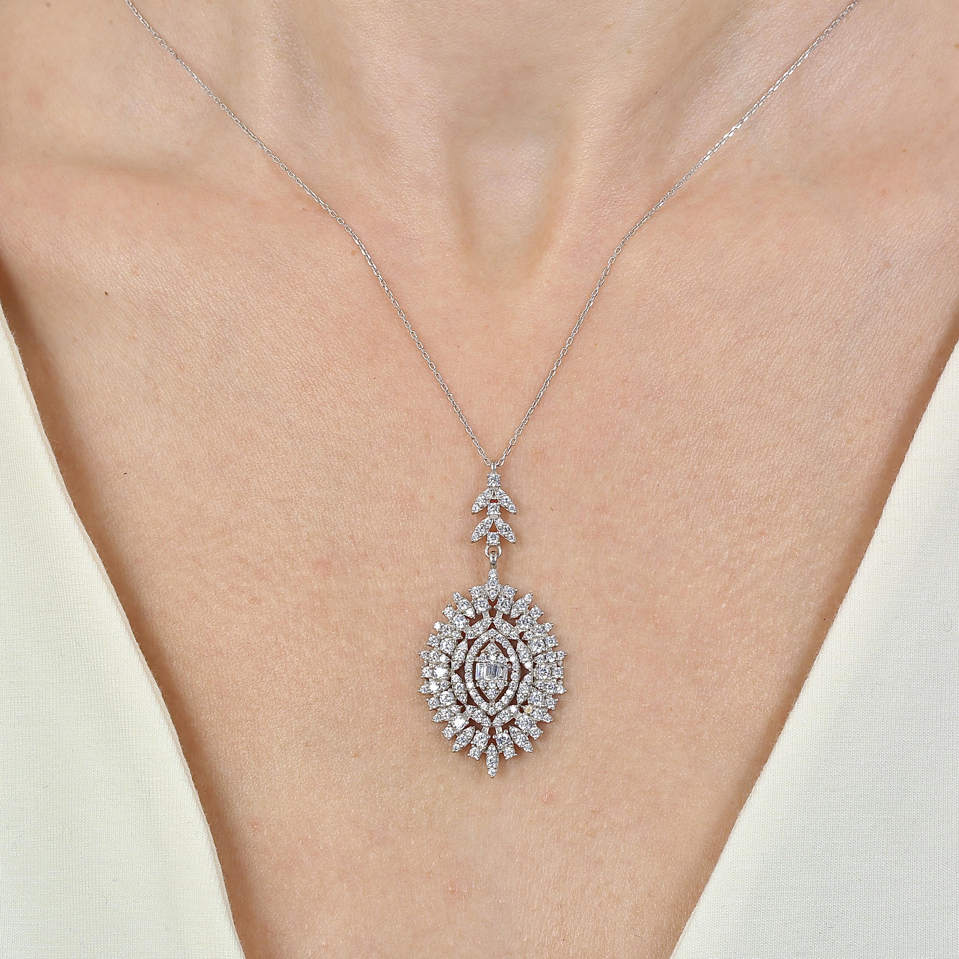 Effective Diamond Baguette Charm Silver Necklace