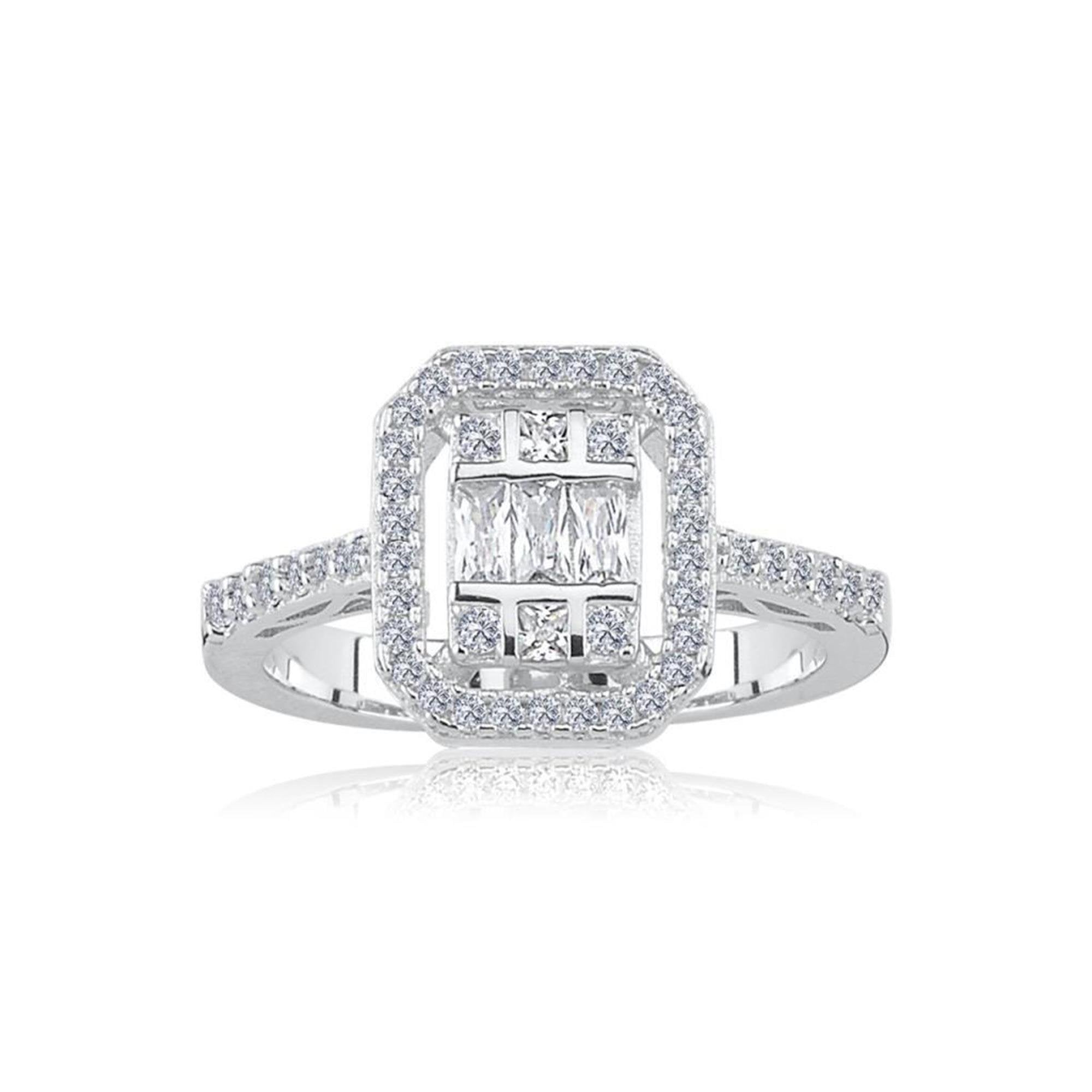 Effective Diamond Avangarde Baguette Solitaire Silver Ring