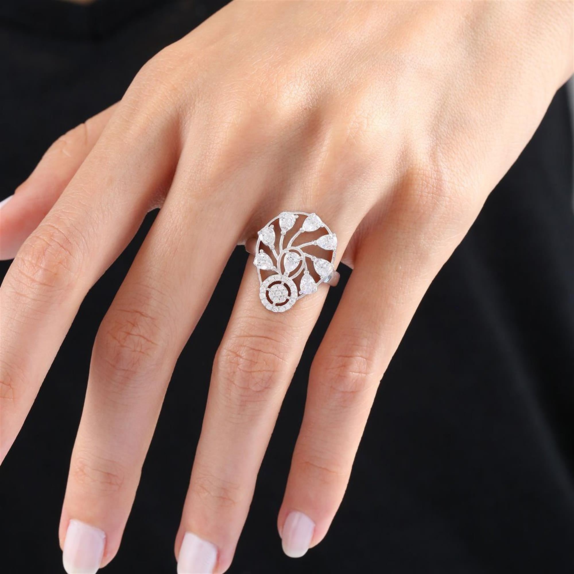 Effective Diamond Sparkling Rain Silver Ring