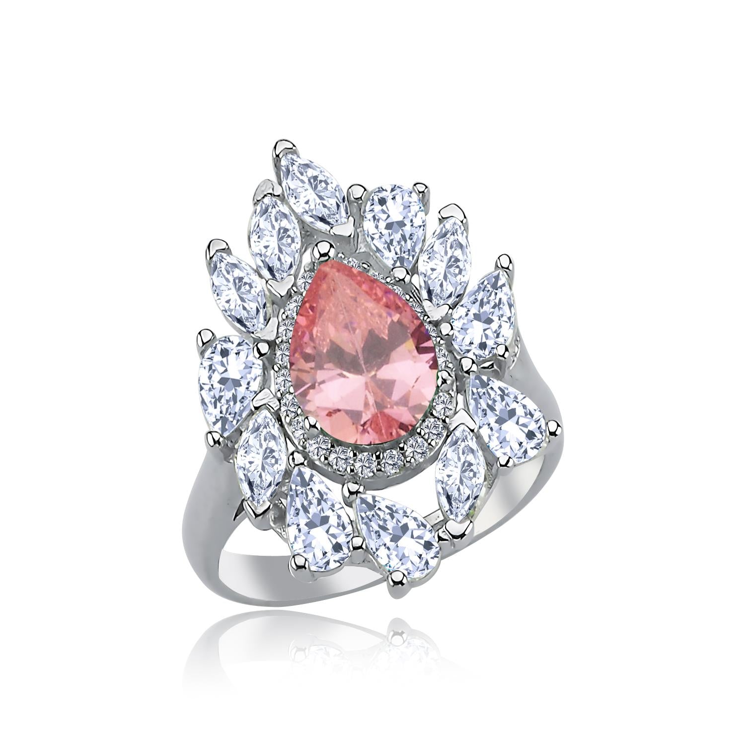 Effective Diamond Istanbul Grandeur Pink Silver Ring