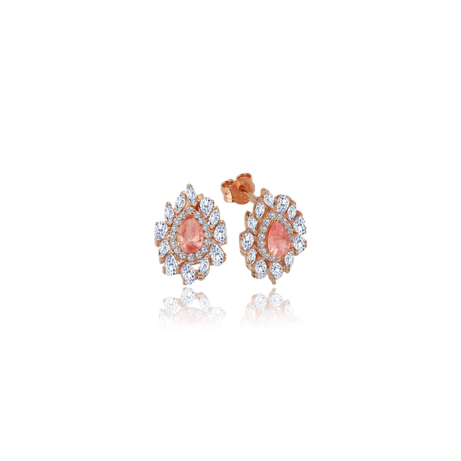 Effective Diamond Istanbul Grandeur Pink Stone Rose Earrings