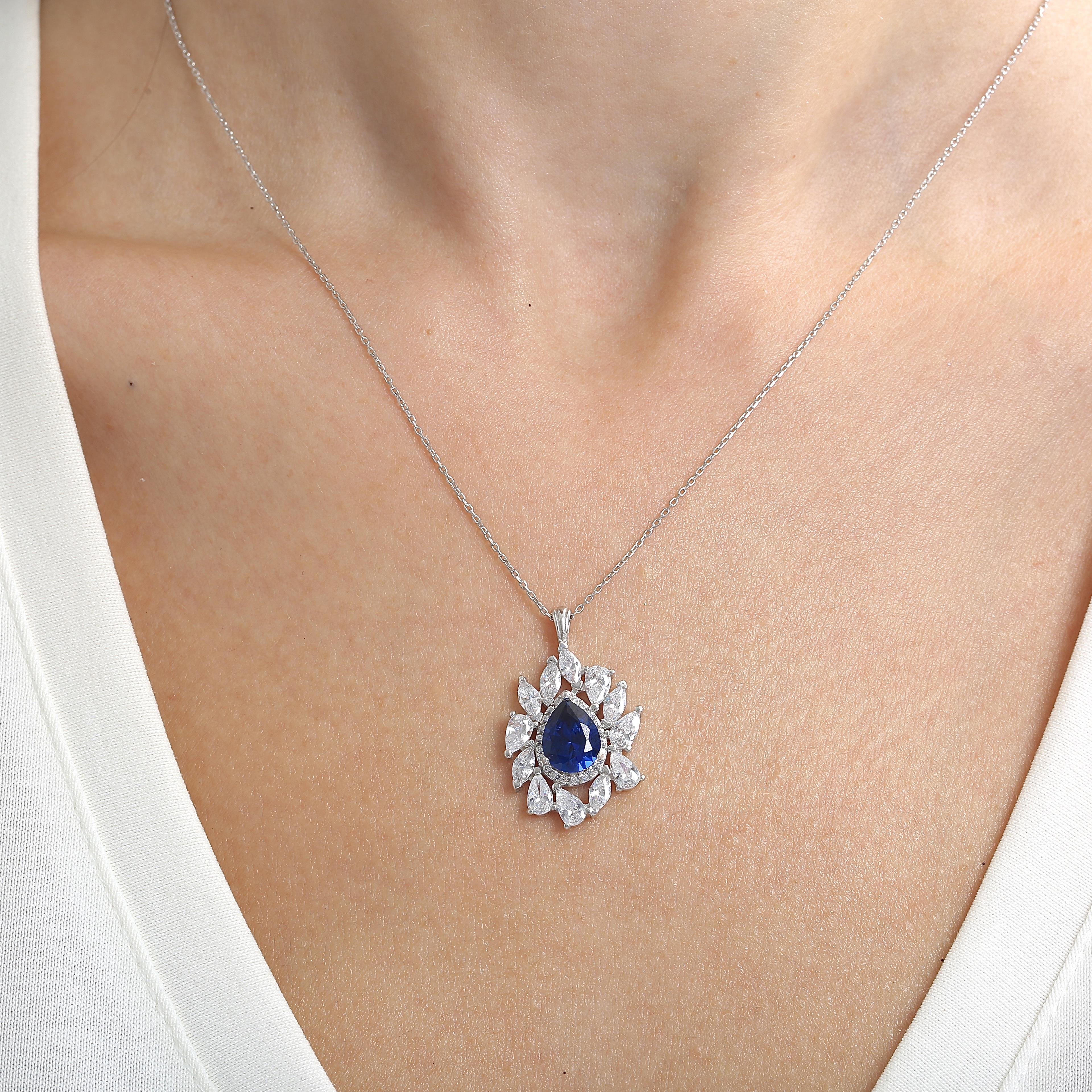 Effective Diamond Sapphire Silver Necklace