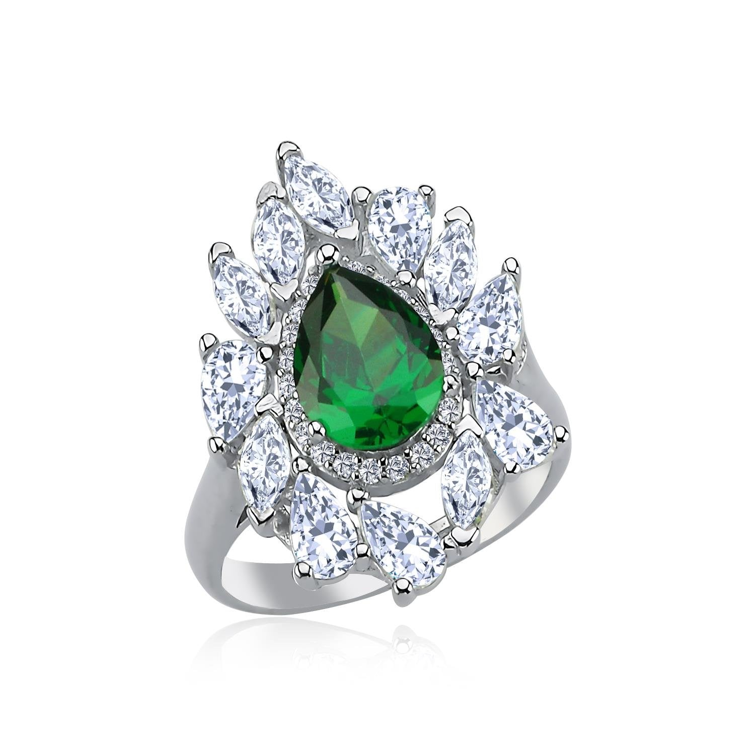 Effective Diamond Istanbul Grandeur Emerald Silver Ring