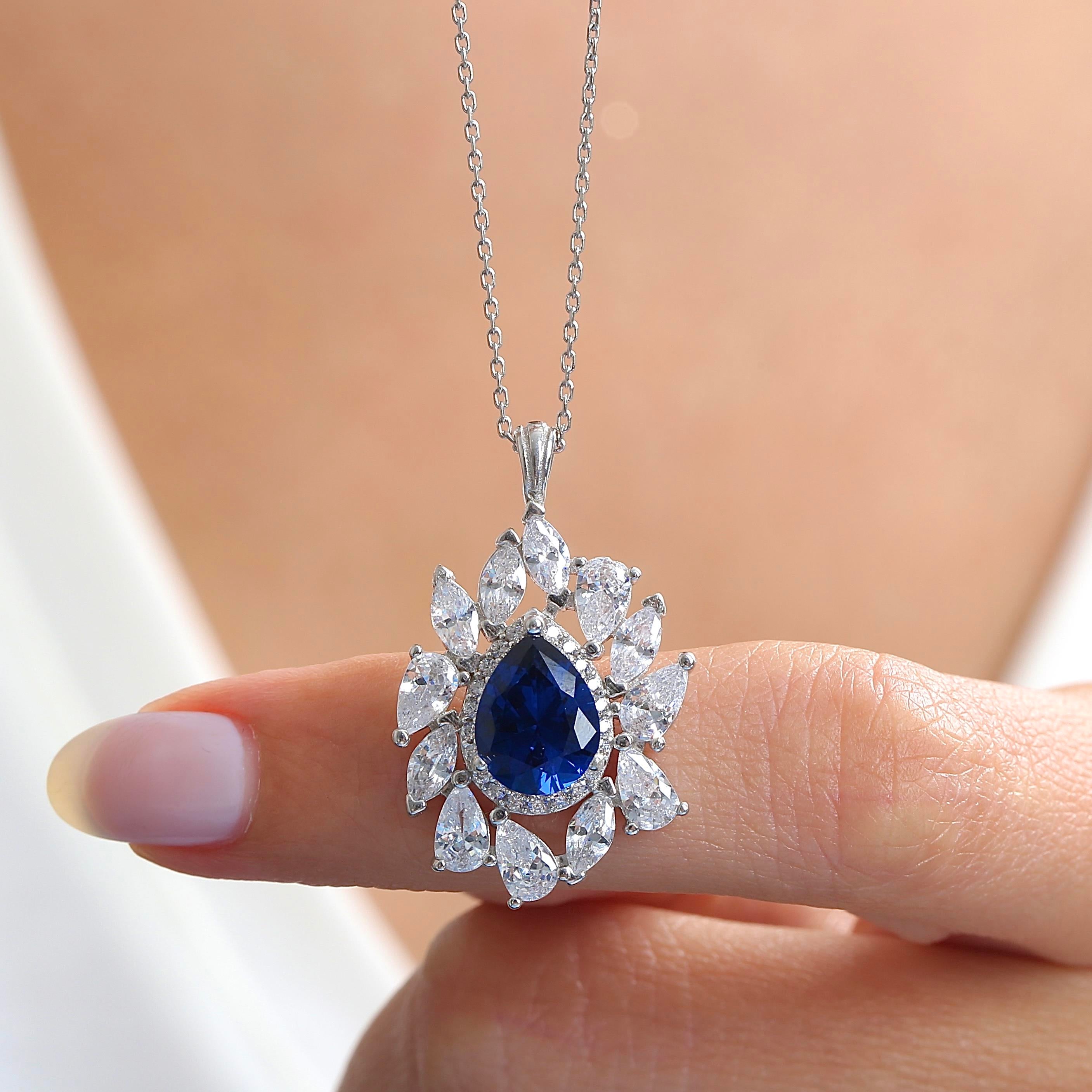Effective Diamond Sapphire Silver Necklace