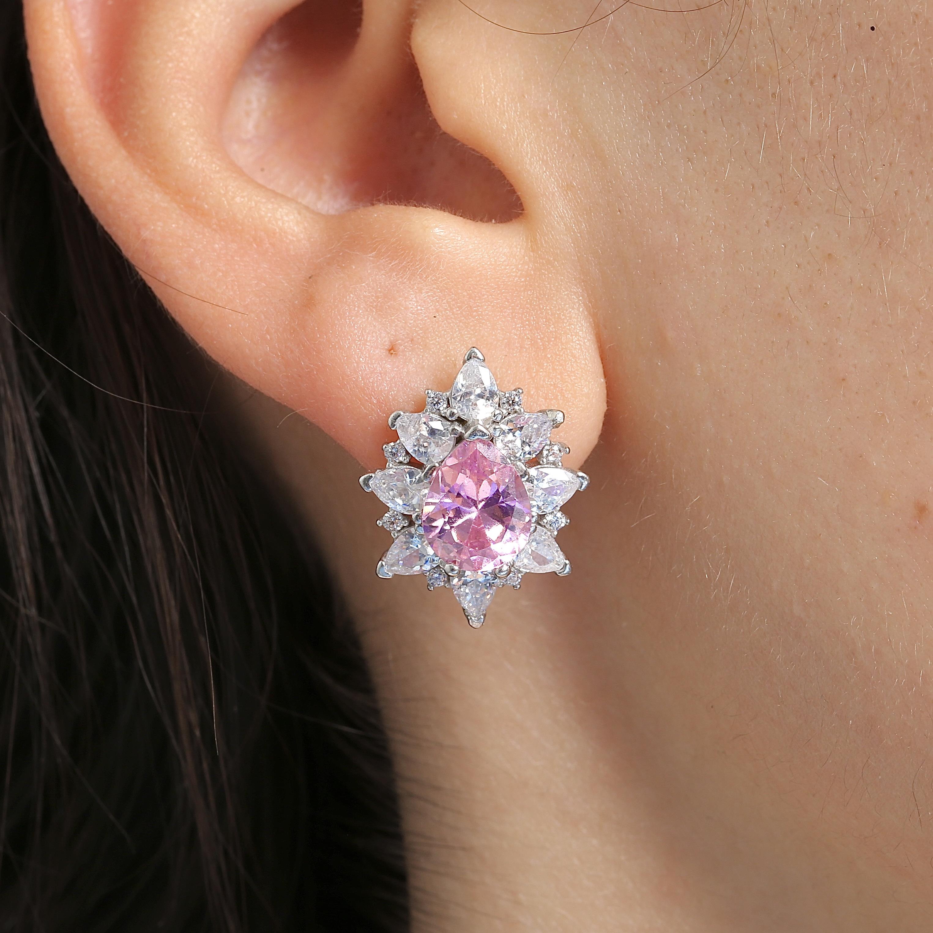 Effective Diamond London Passion Pink Silver Earrings