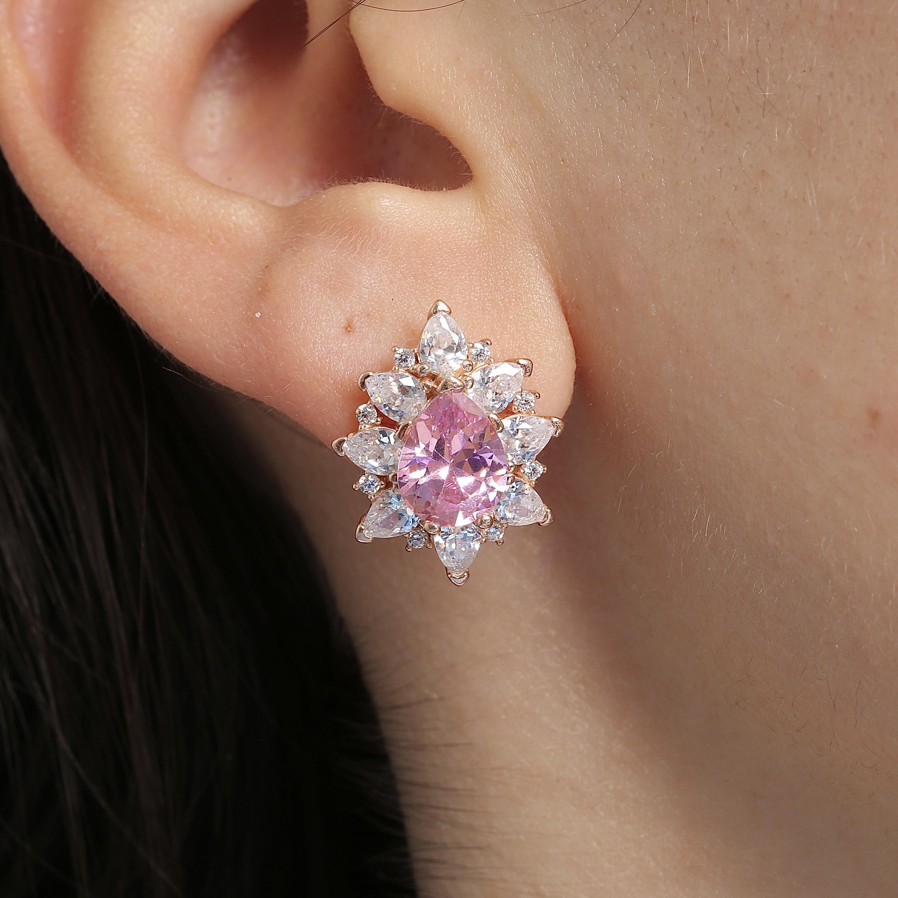 Effective Diamond London Passion Pink Stone Rose Earrings