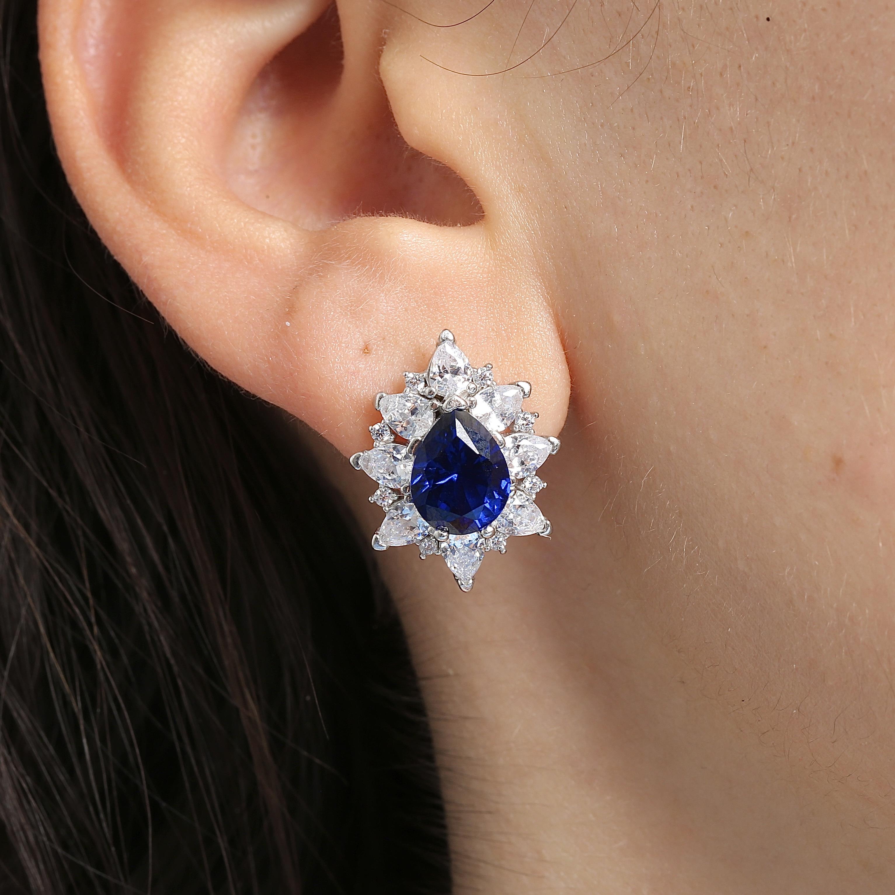 Effective Diamond London Passion Sapphire Silver Earrings