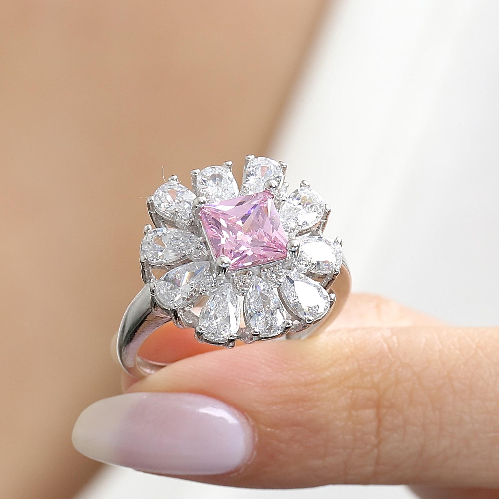 Effective Diamond Milano Dream Pink Stone Silver Ring