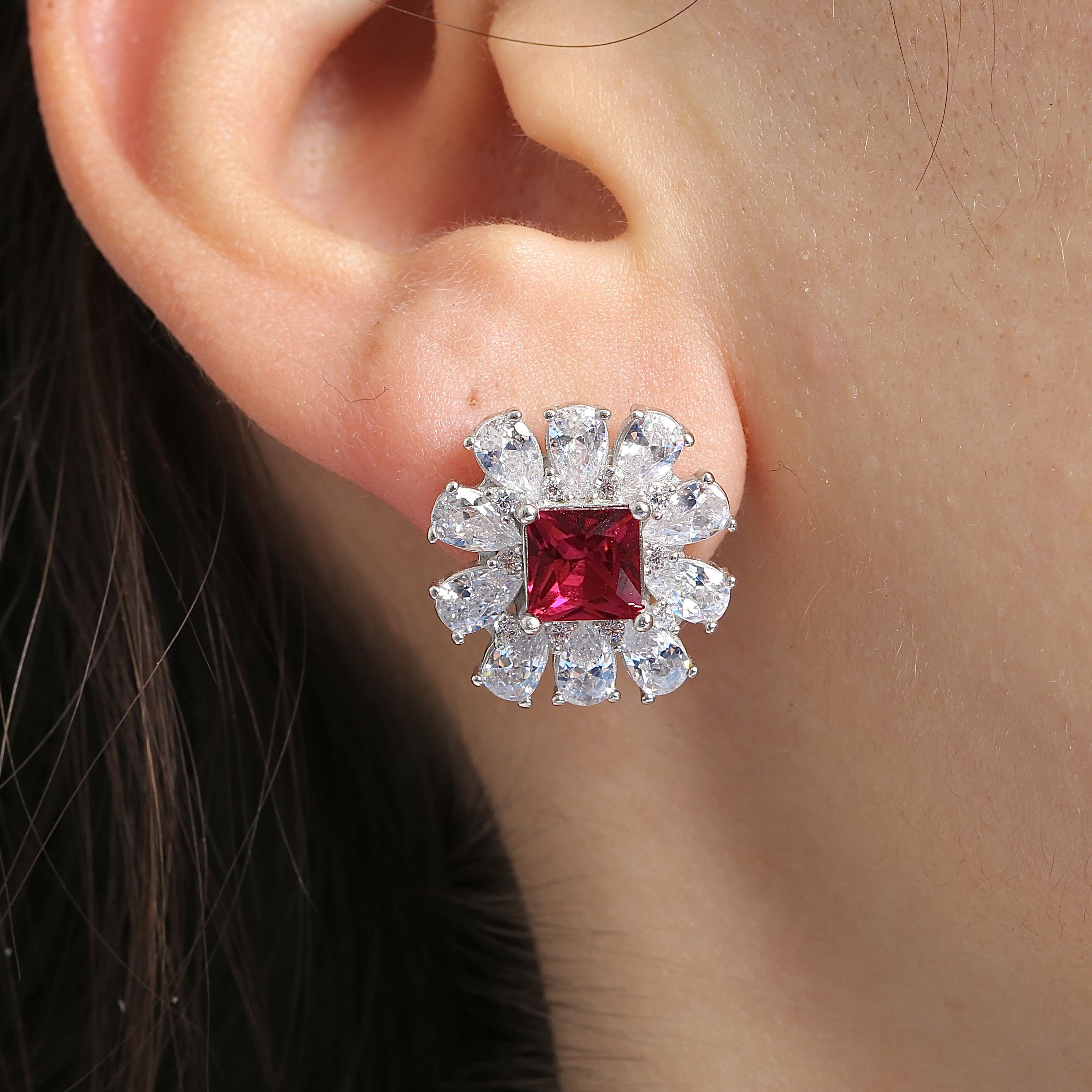 Effective Diamond Milano Dream Ruby Stone Silver Earrings