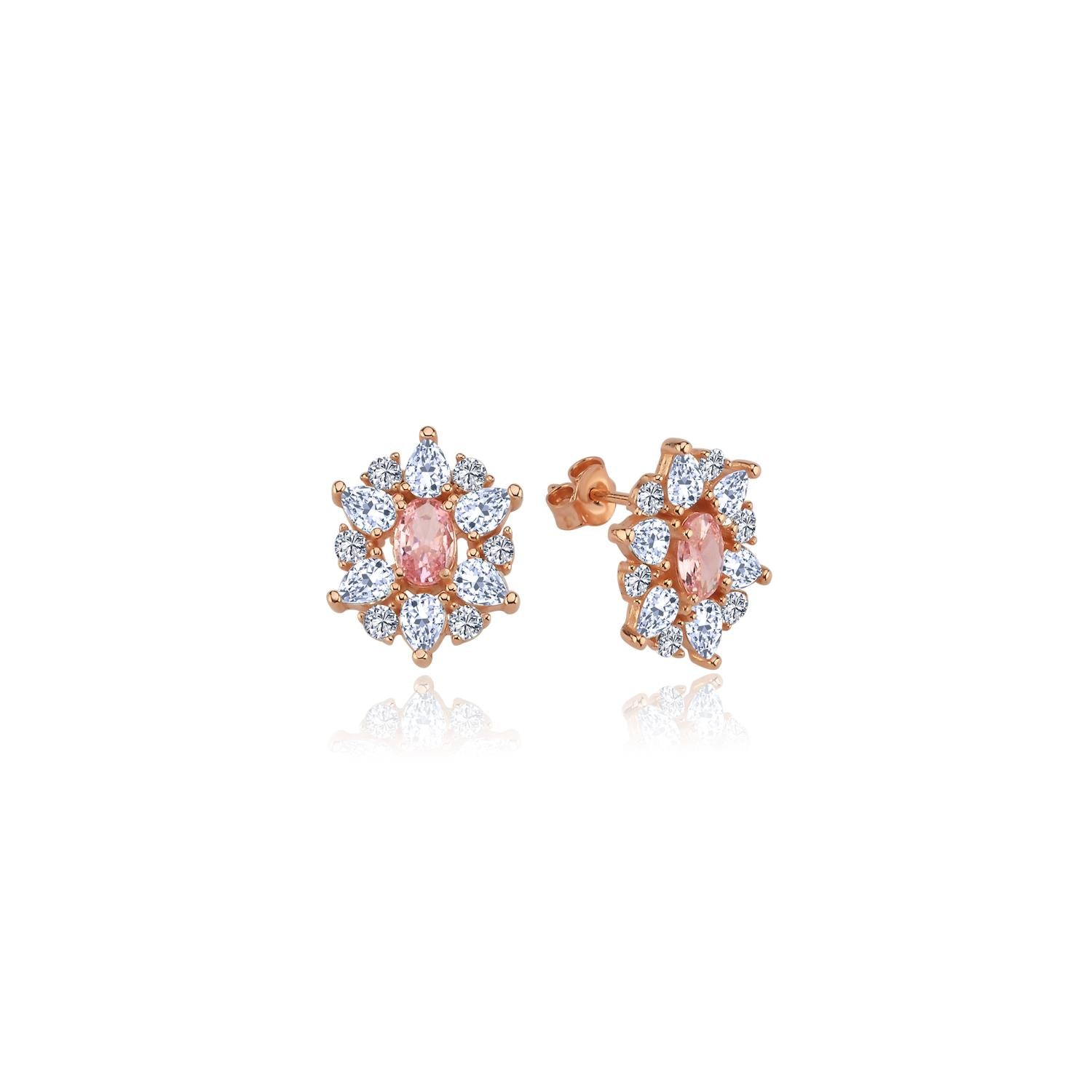 Effective Diamond Paris Sparkle Pink Stone Rose Gold Earrings