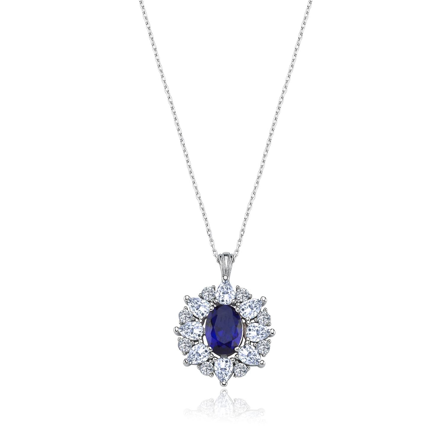 Effective Diamond Paris Sparkle Sapphire Silver Necklace