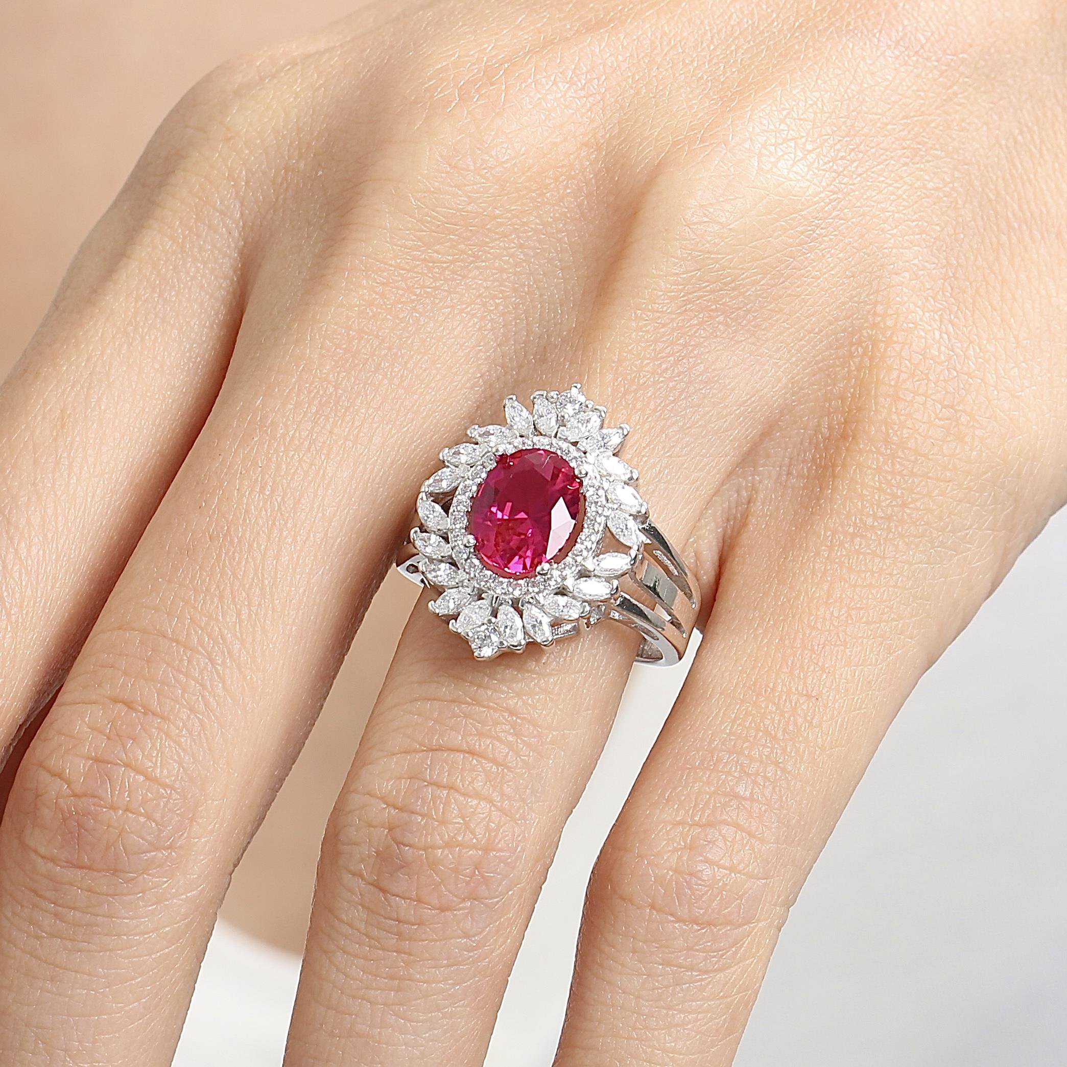 Effective Diamond Venice Dance Ruby Stone Silver Ring