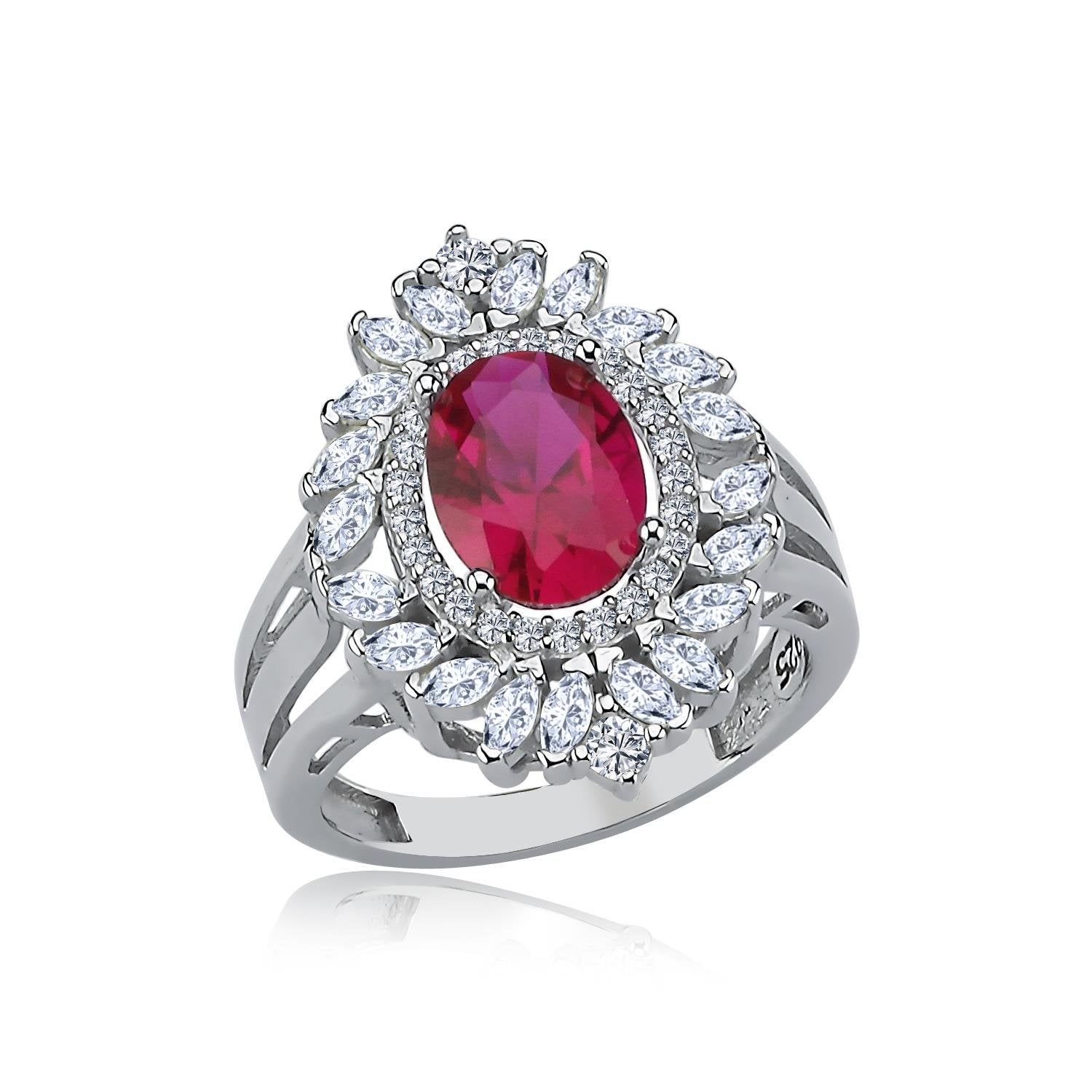 Effective Diamond Venice Dance Ruby Stone Silver Ring