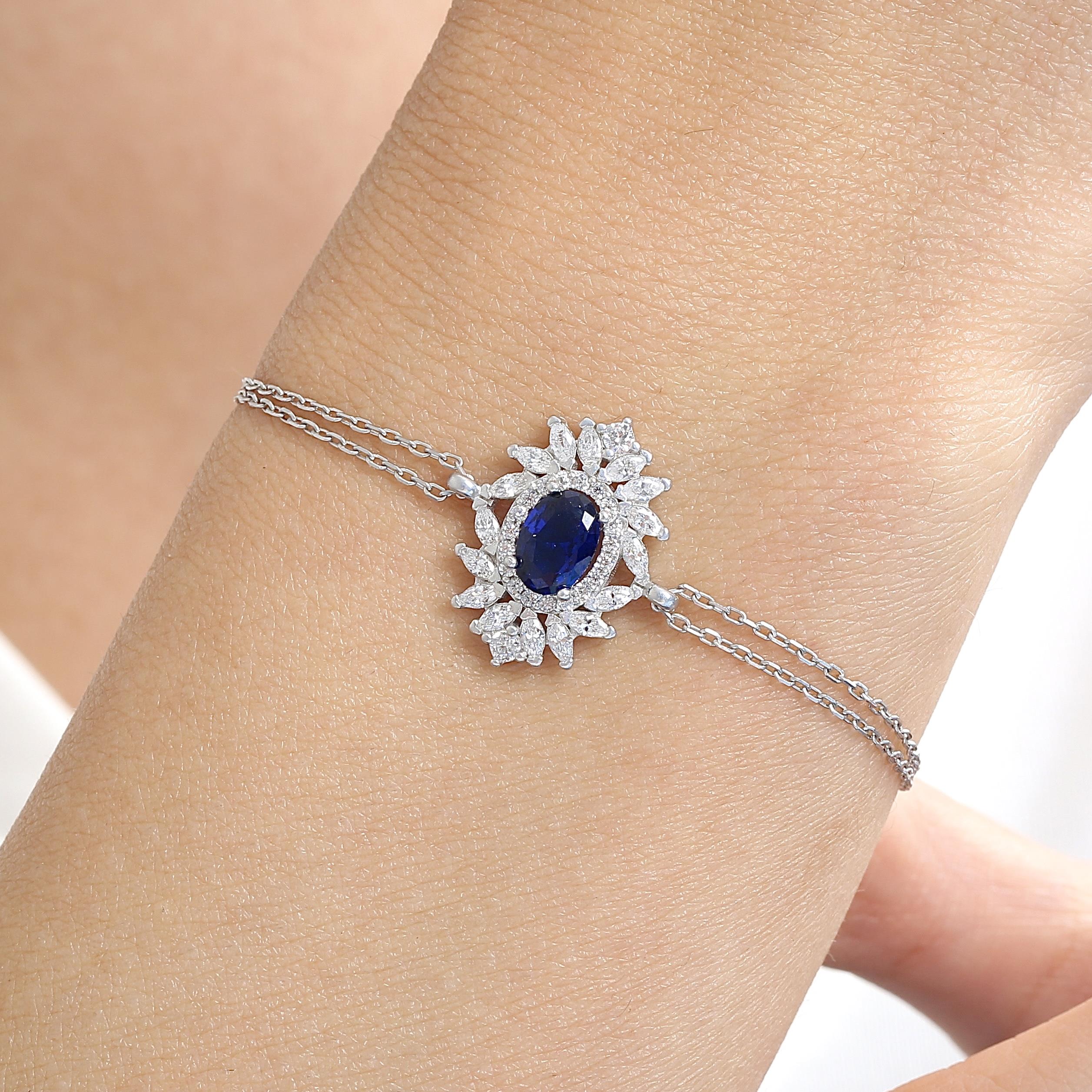 Effective Diamond Sapphire Stone Silver Bracelet