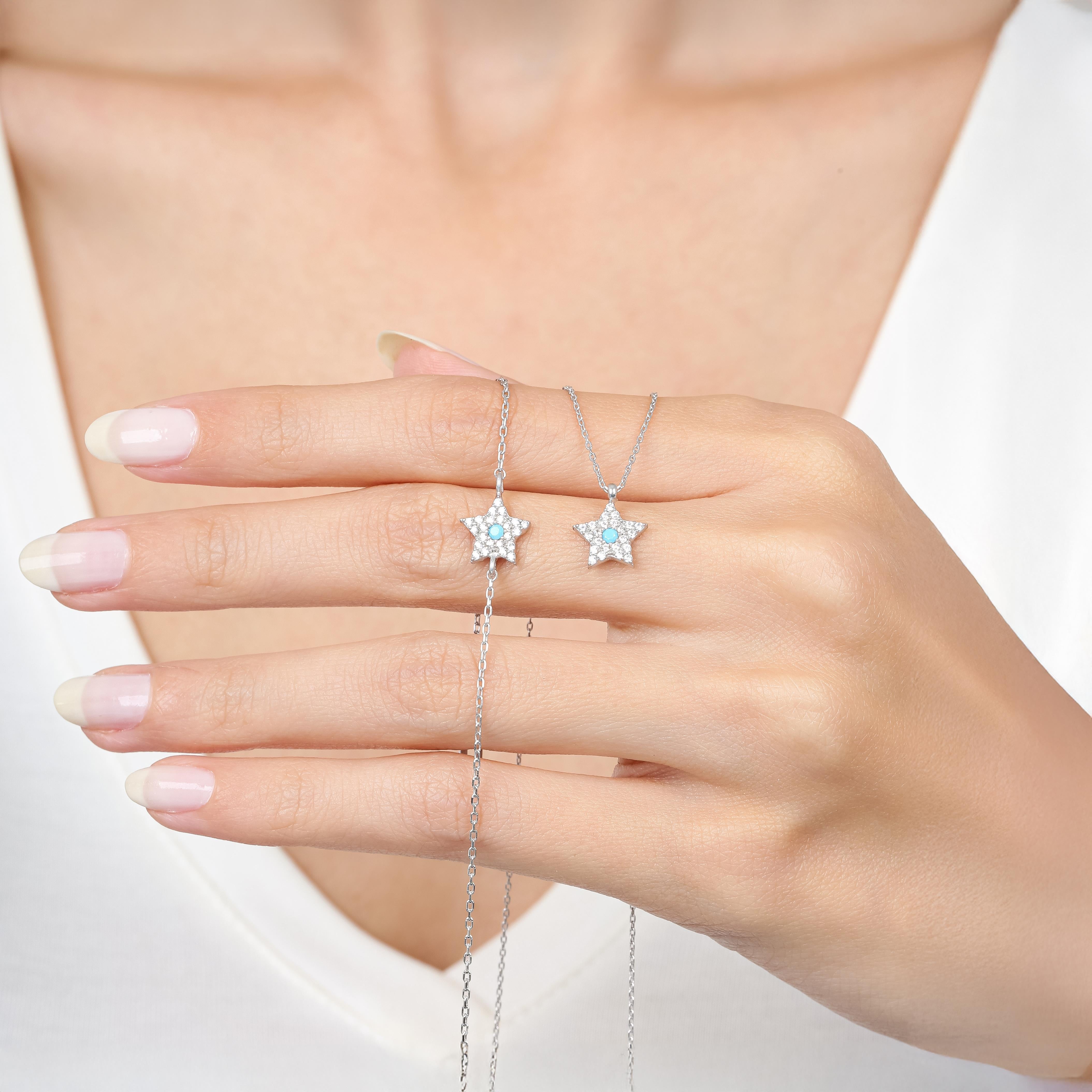 Turquoise Detail Star Silver Double Set