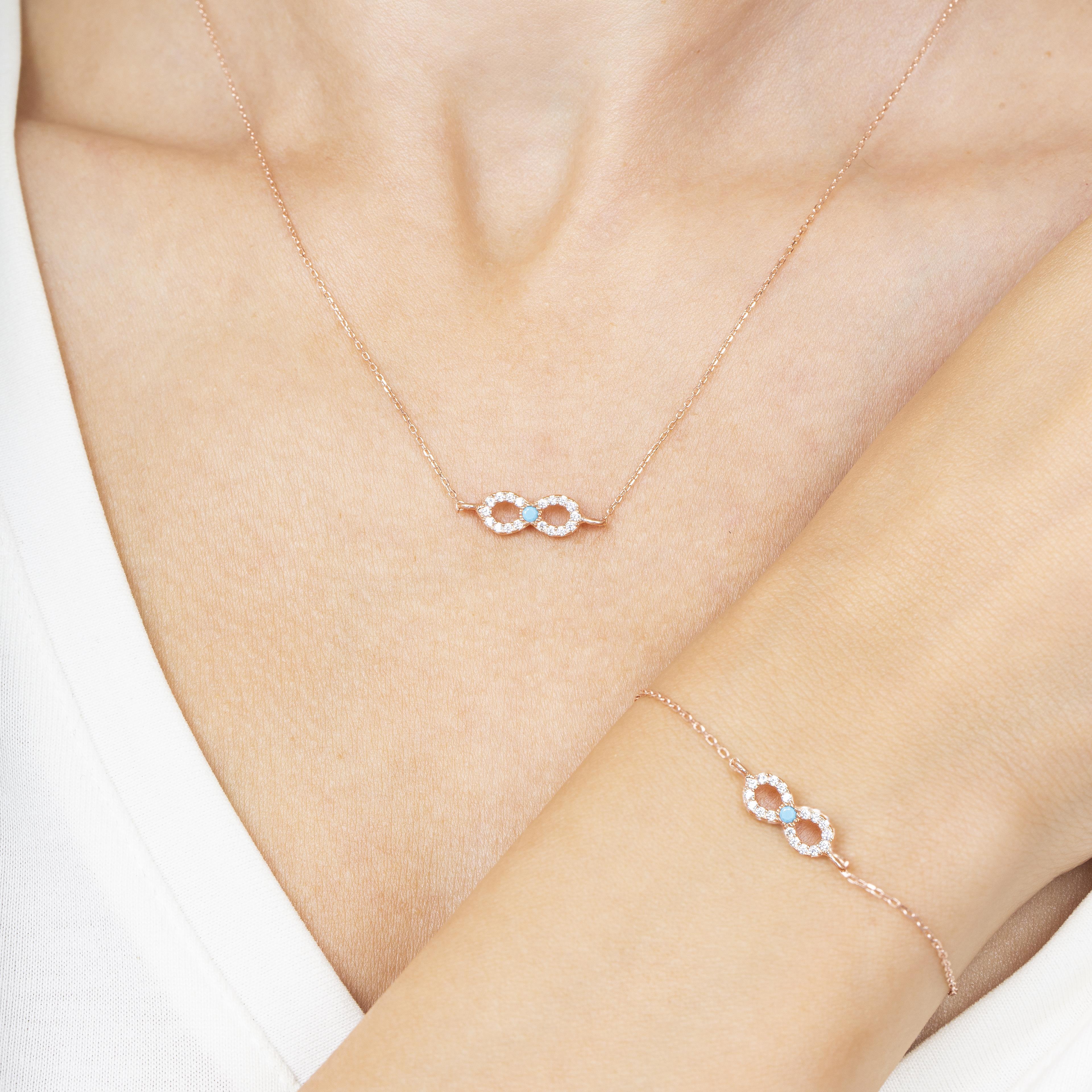 Turquoise Details Infinity Rose Gold Duo Set