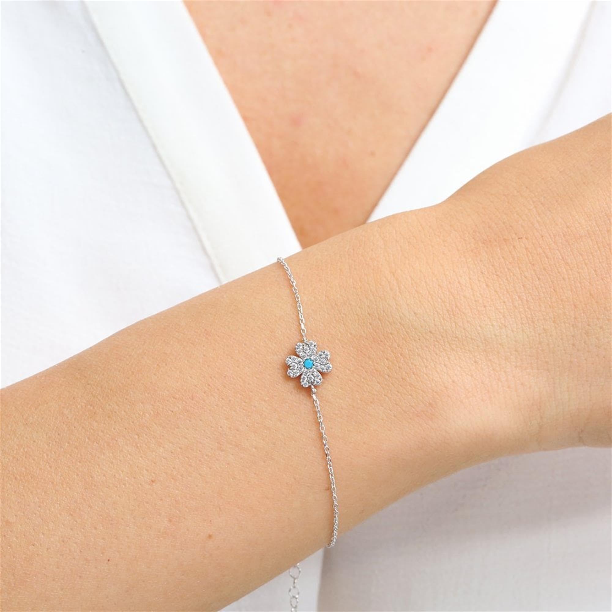 Turquoise Sparkle Clover Silver Bracelet