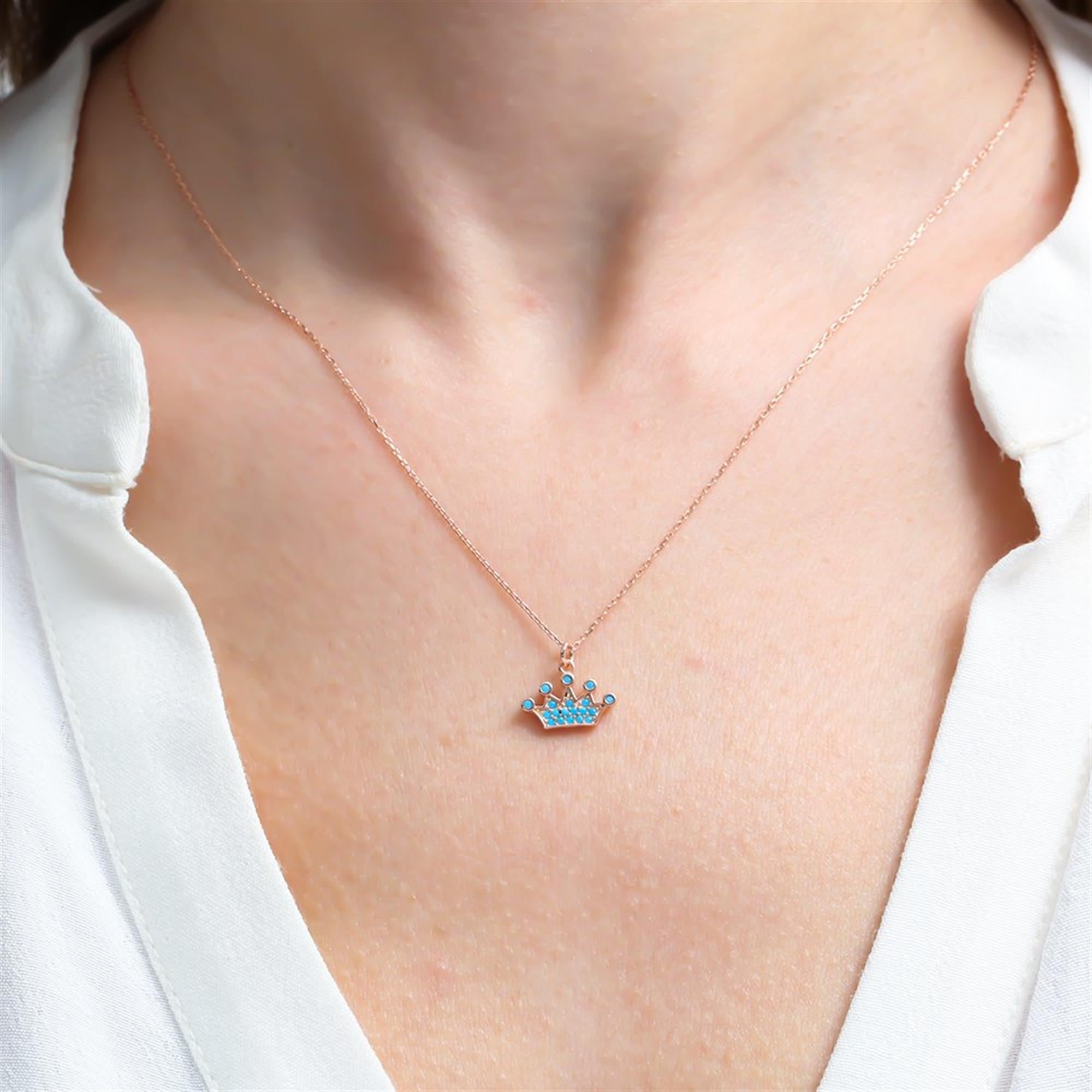 Turquoise Queen Crown Rose Gold Necklace