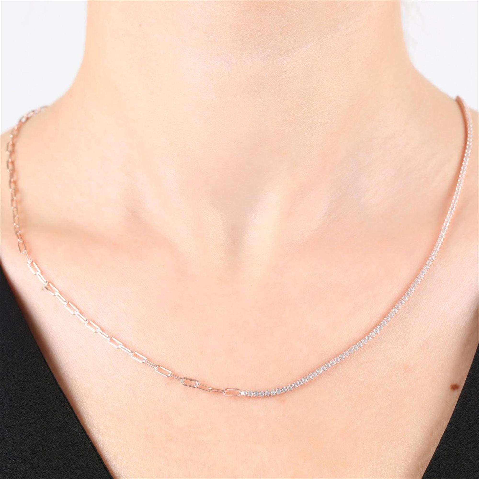 Rose gold dual-strand necklace with zirconia-studded chain and rectangular link design