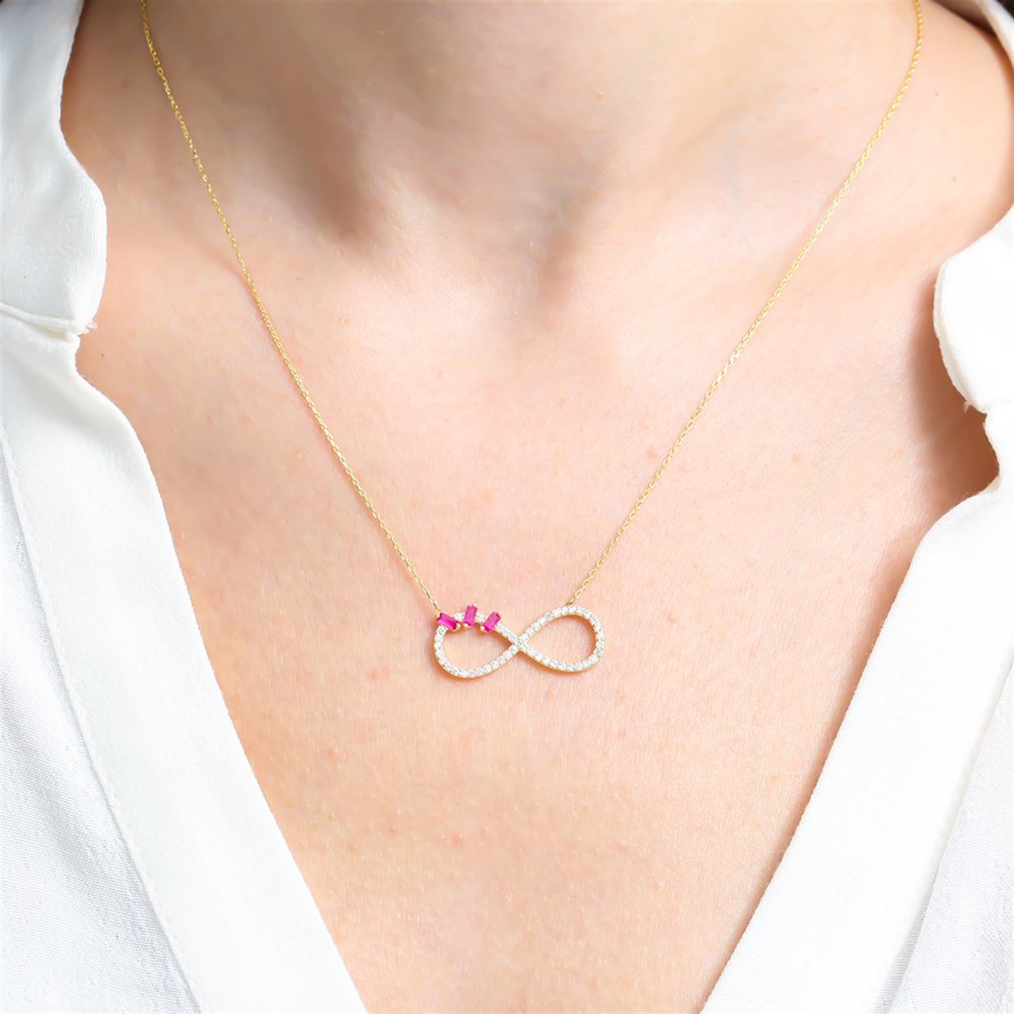 Fuchsia Baguette Infinity Gold Plated Necklace